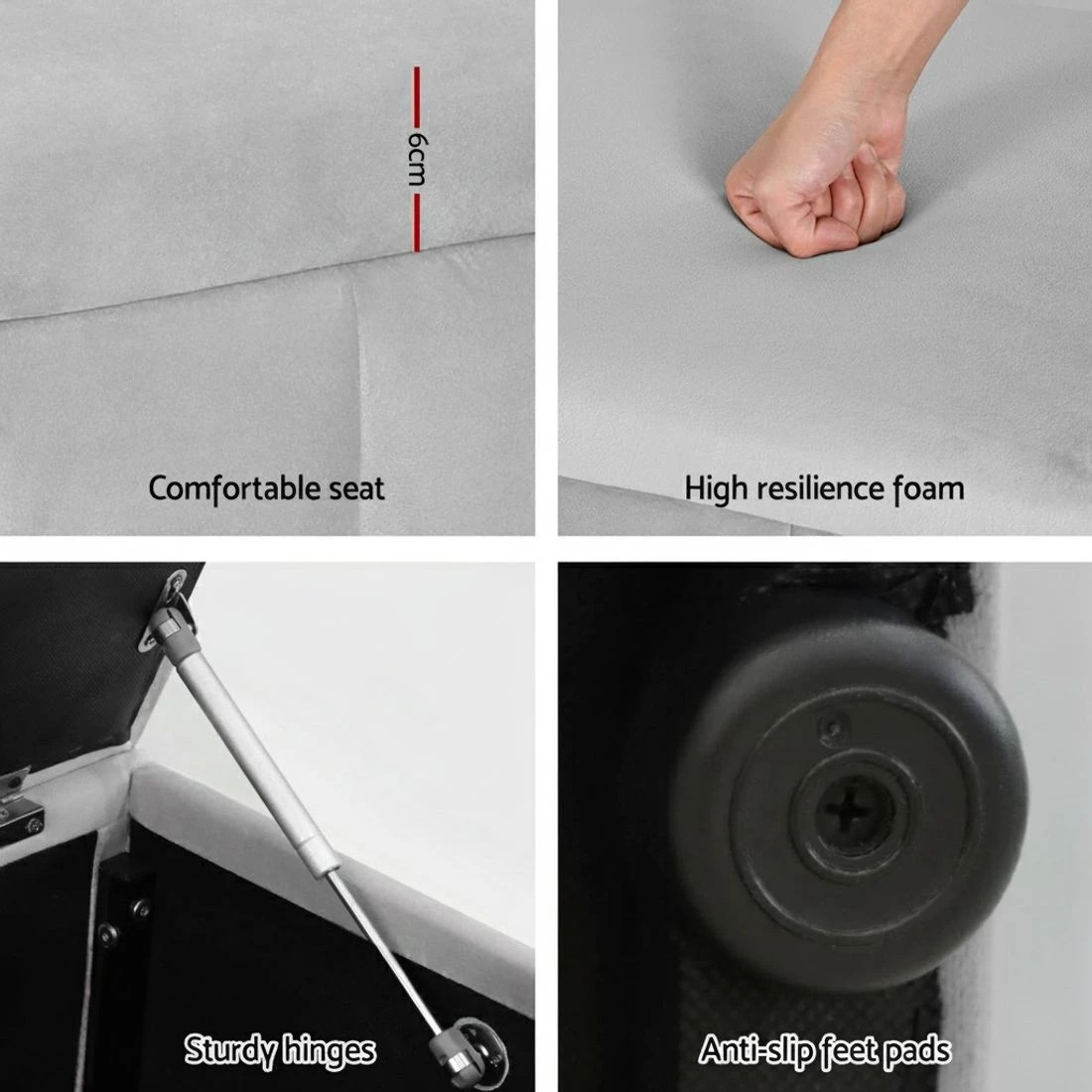 5 Artiss Storage Ottoman Blanket Box Velvet  103cm - Grey, 5 of 6