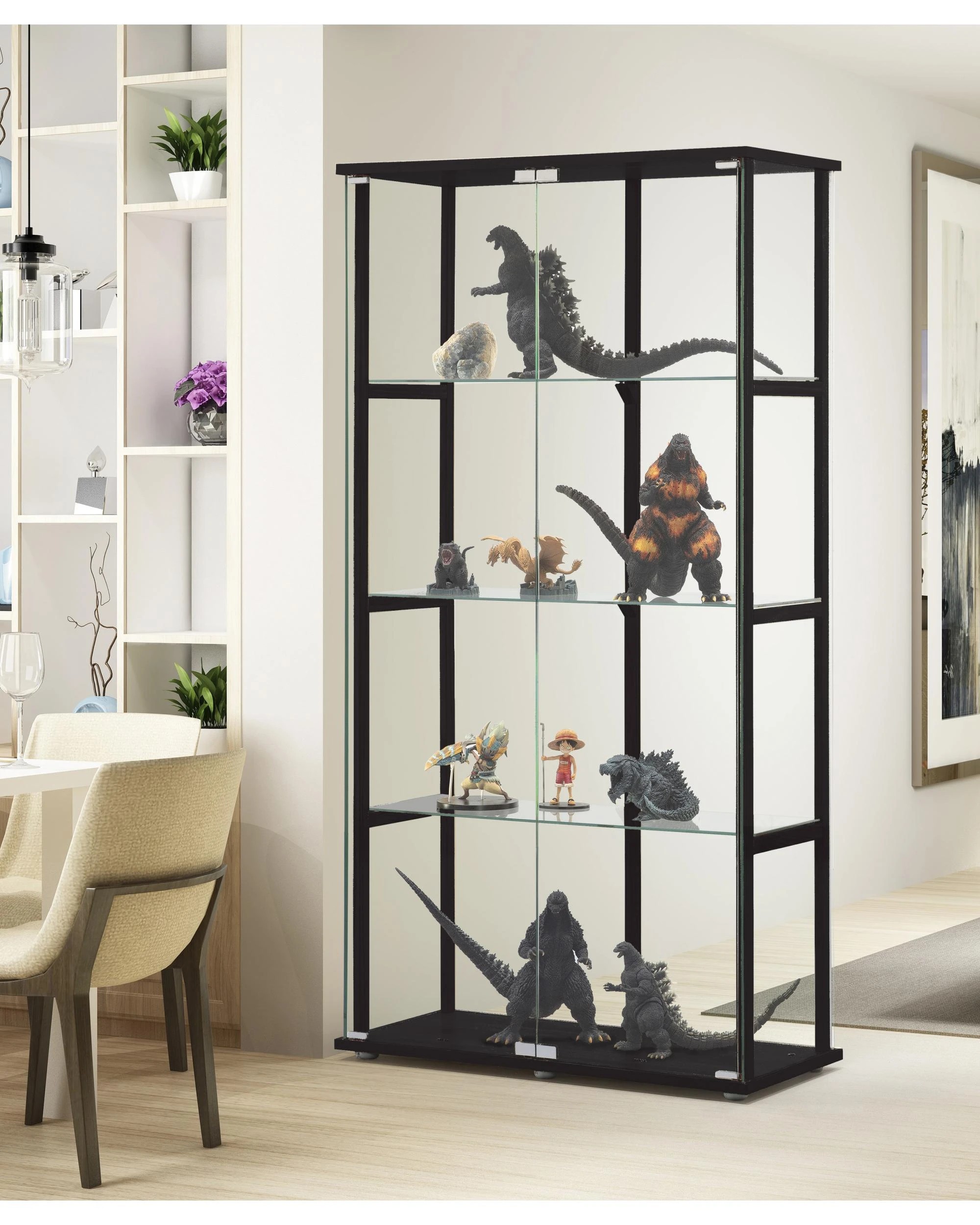 3 Kodu Glass Display 4 Tier Cabinet Trophy Display Storage Shelf 2 Door - Black, 3 of 9