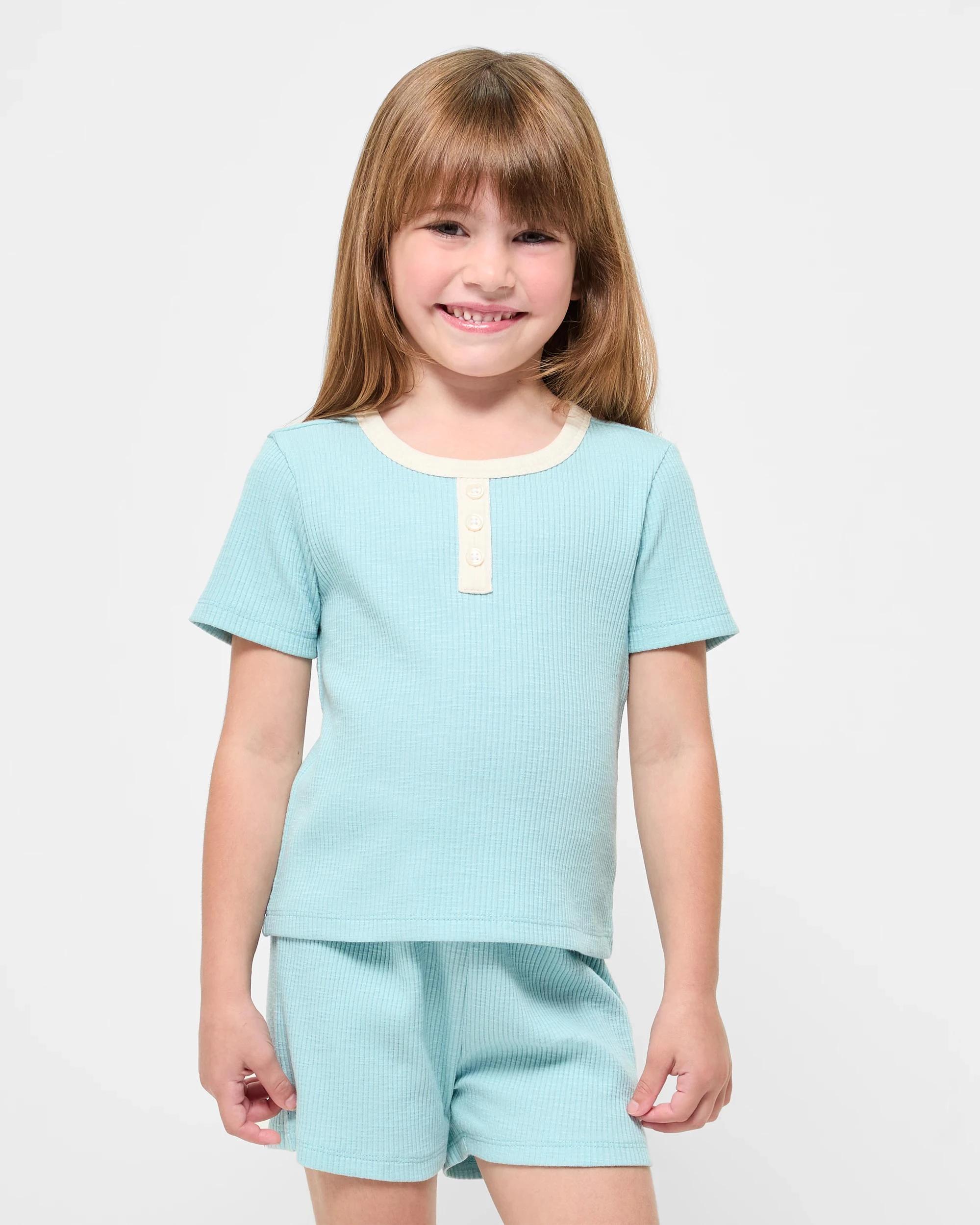 1 Target Younger Girls Henley Slub Rib Knit Pajama Set GREEN, 1 of 6