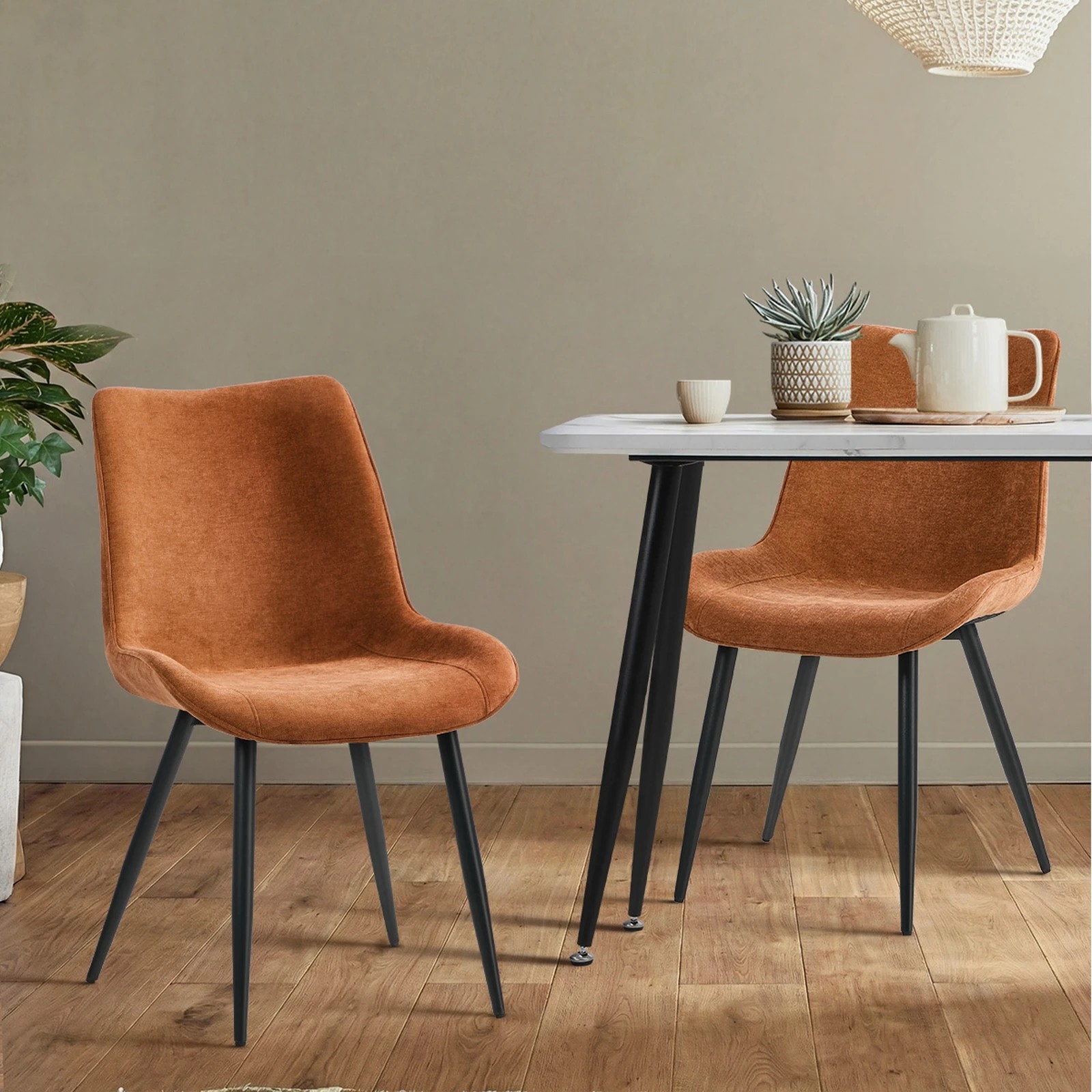 4 Oikiture 2x Dining Chairs Kitchen Accent Chairs Upholstered Linen Fabric- Orange, 4 of 9