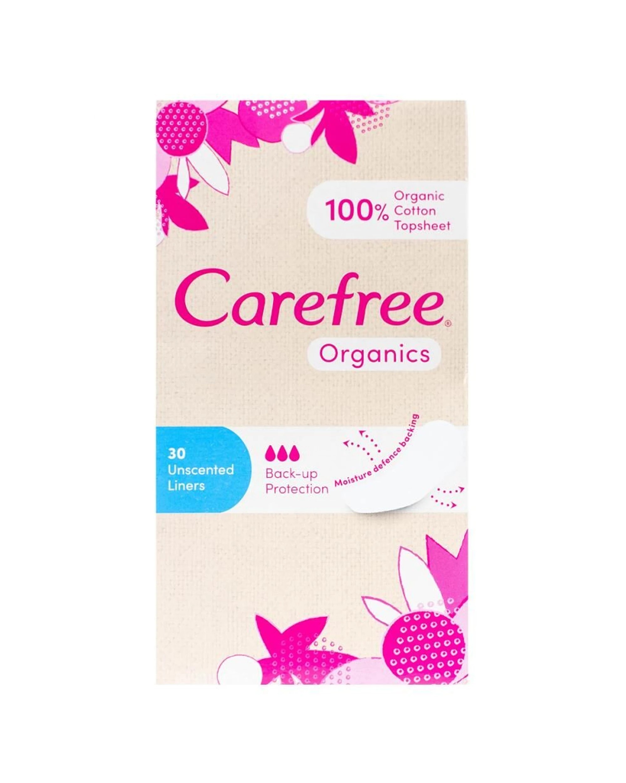 2 Carefree 20PK Organic Cotton Topsheet Unscented Liners Breathable Backing - White, 2 of 5