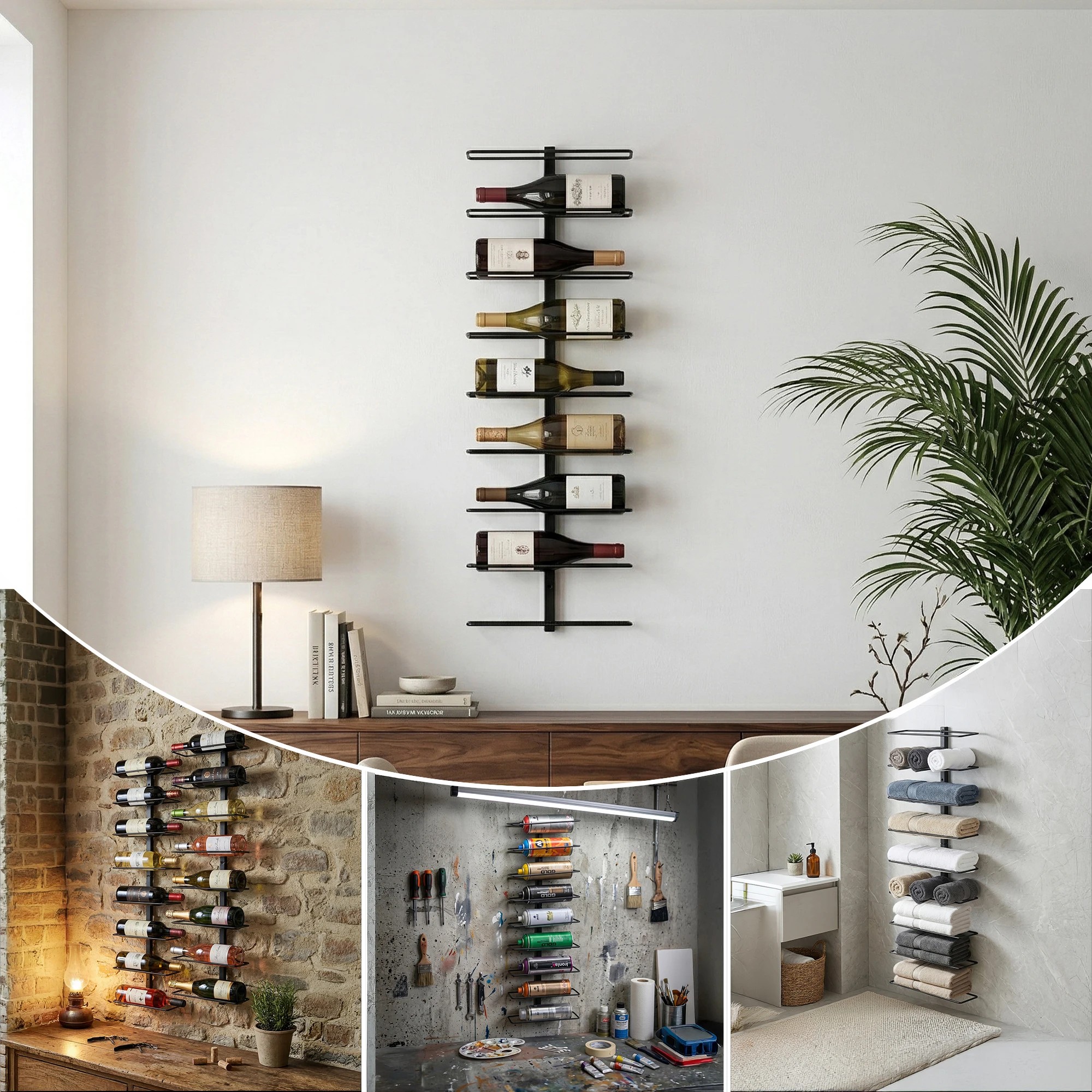 7 Artiss Wall Mounted Wine Rack 9 Bottles Display Storage Organizer Metal - Black, 7 of 8