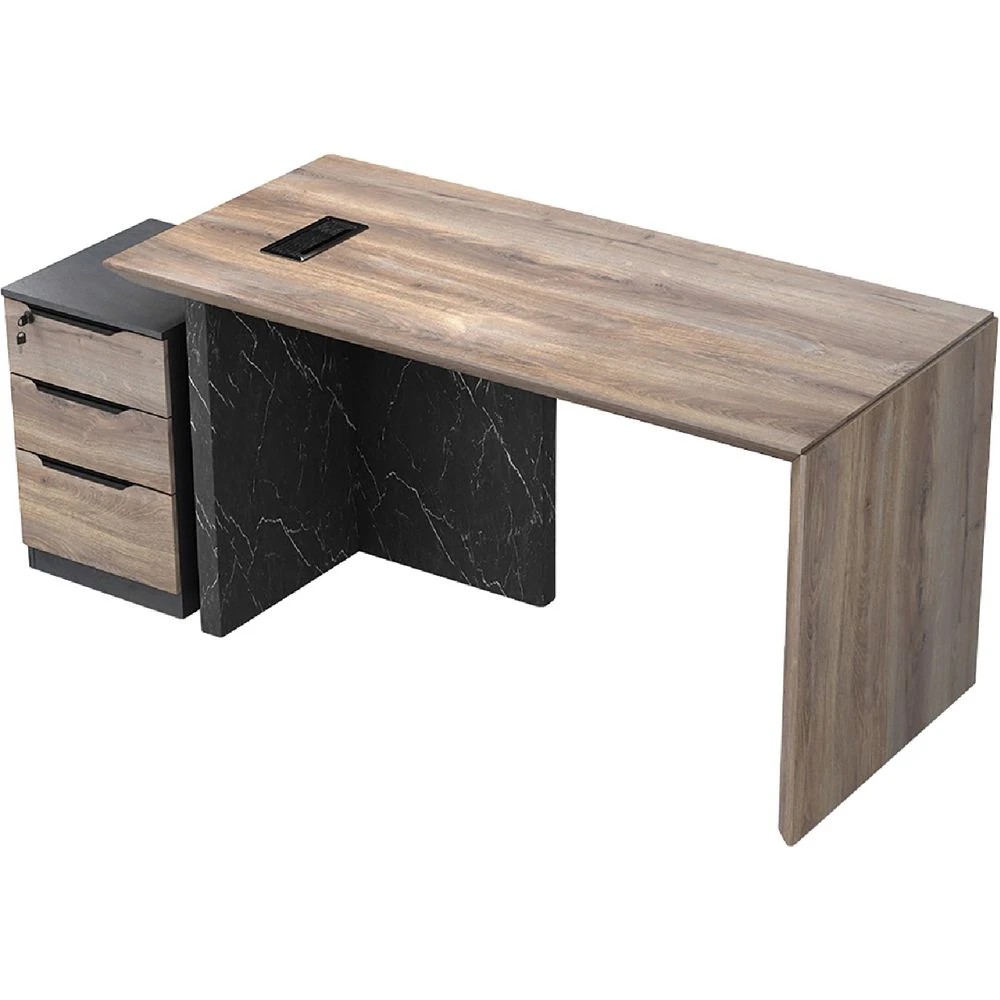 5 Logan Reversible Executive Desk Warm Oak/Black Marble Desks, Tables and Workstations, 5 of 6