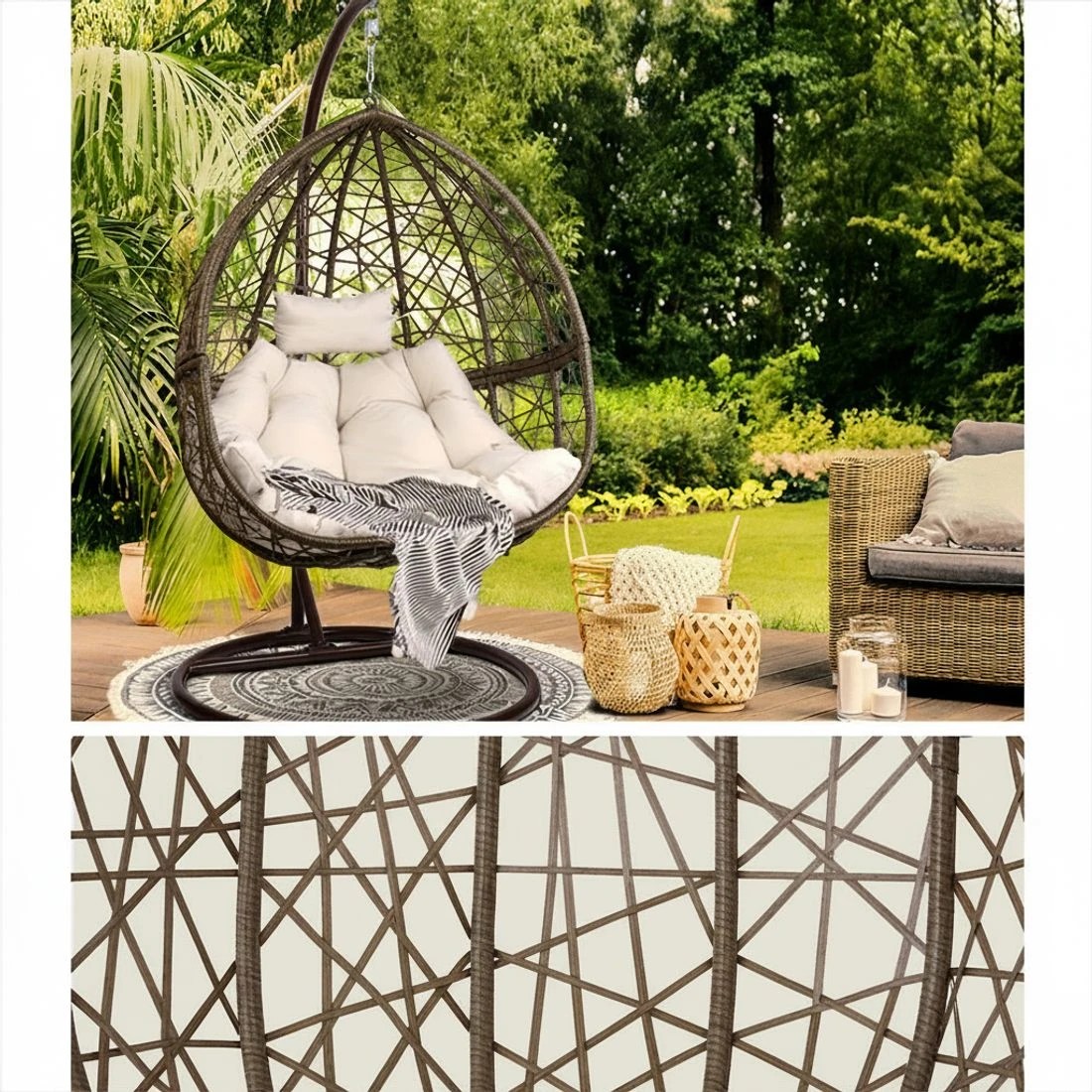3 Gardeon Outdoor Egg Swing Chair Wicker Rattan Furniture Pod Stand Cushion - Beige, 3 of 6