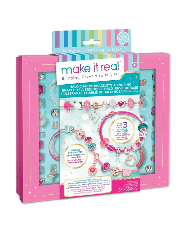 28 Piece Make It Real Halo Charms Bracelets: Think Pink