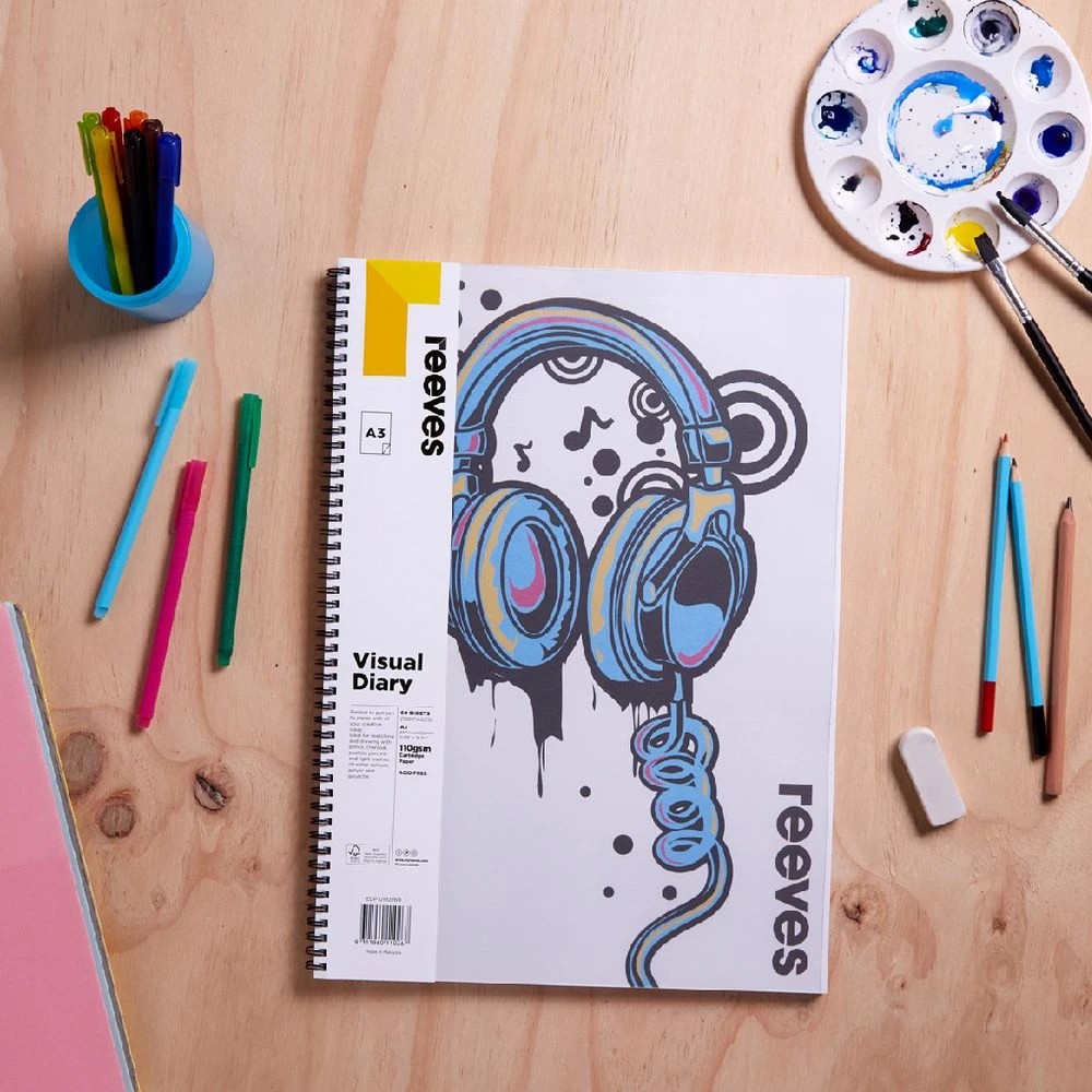 2 Reeves A3 Visual Art Diary 110gsm 60 Sheets Headphones, 2 of 6