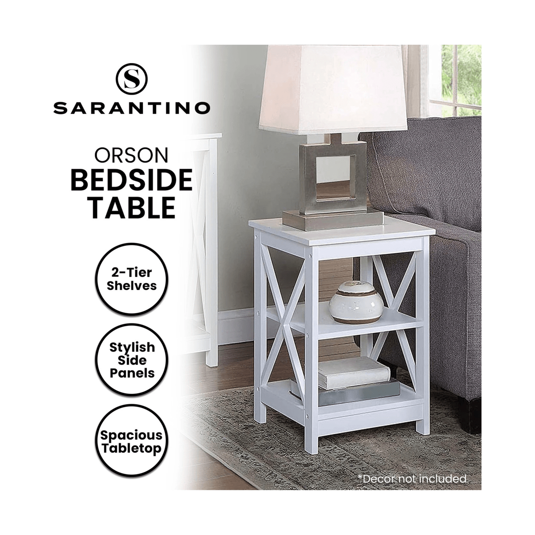 8 Sarantino Orson 2-tier Bedside Table - White, 8 of 8