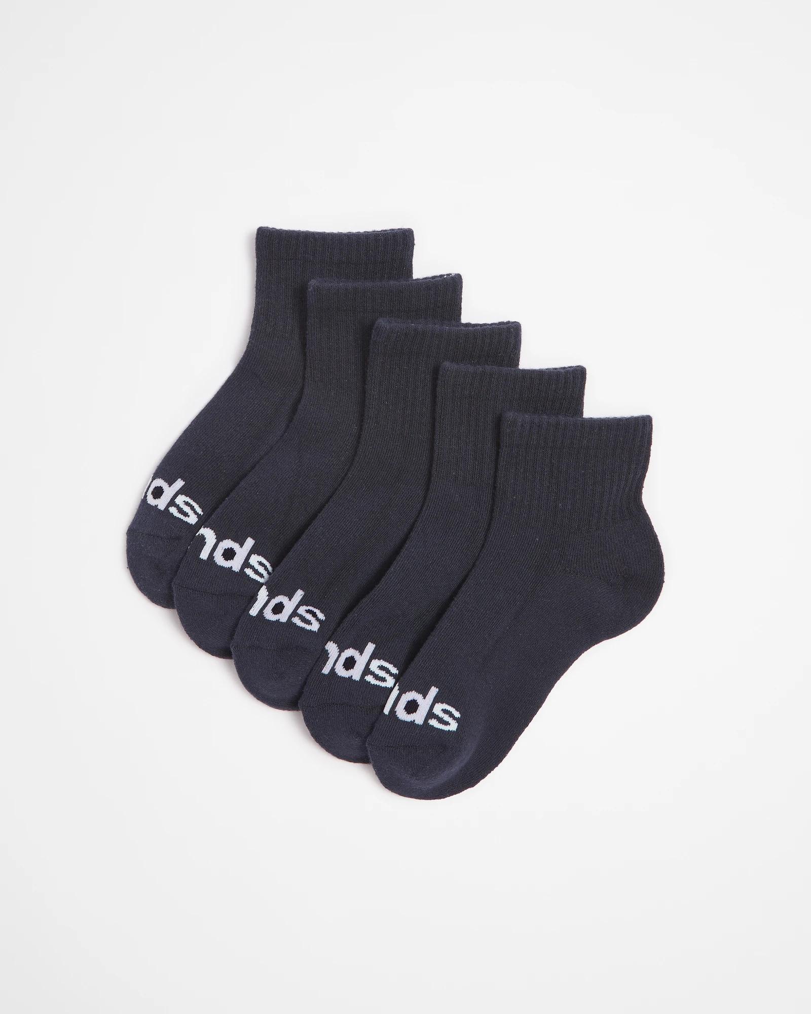 1 5 Pack Bonds Kids Cushioned 1/4 Crew Socks NAVY BLUE, 1 of 3
