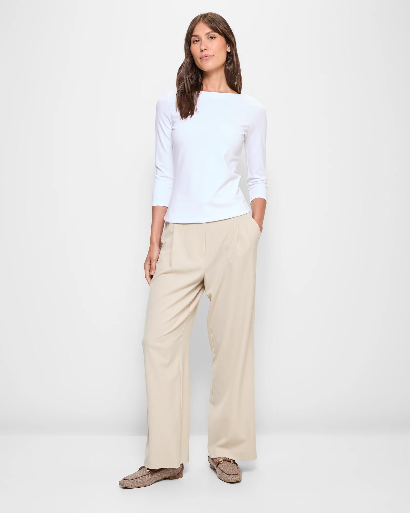 2 3/4 Sleeve Boat Neck Ponte Top - Preview WHITE, 2 of 5