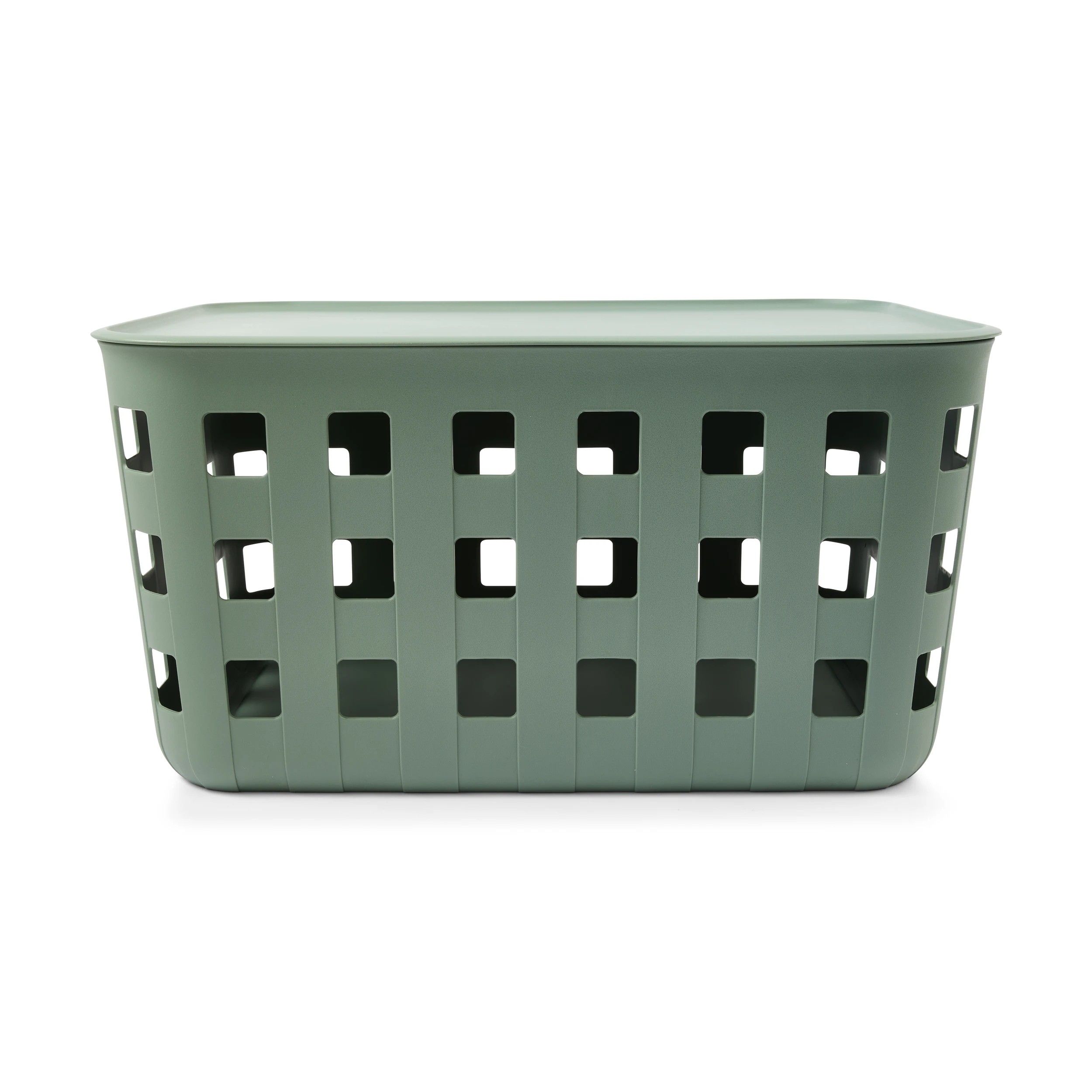 3 28L Rectangle Trellis Basket with Lid - Green, 3 of 9