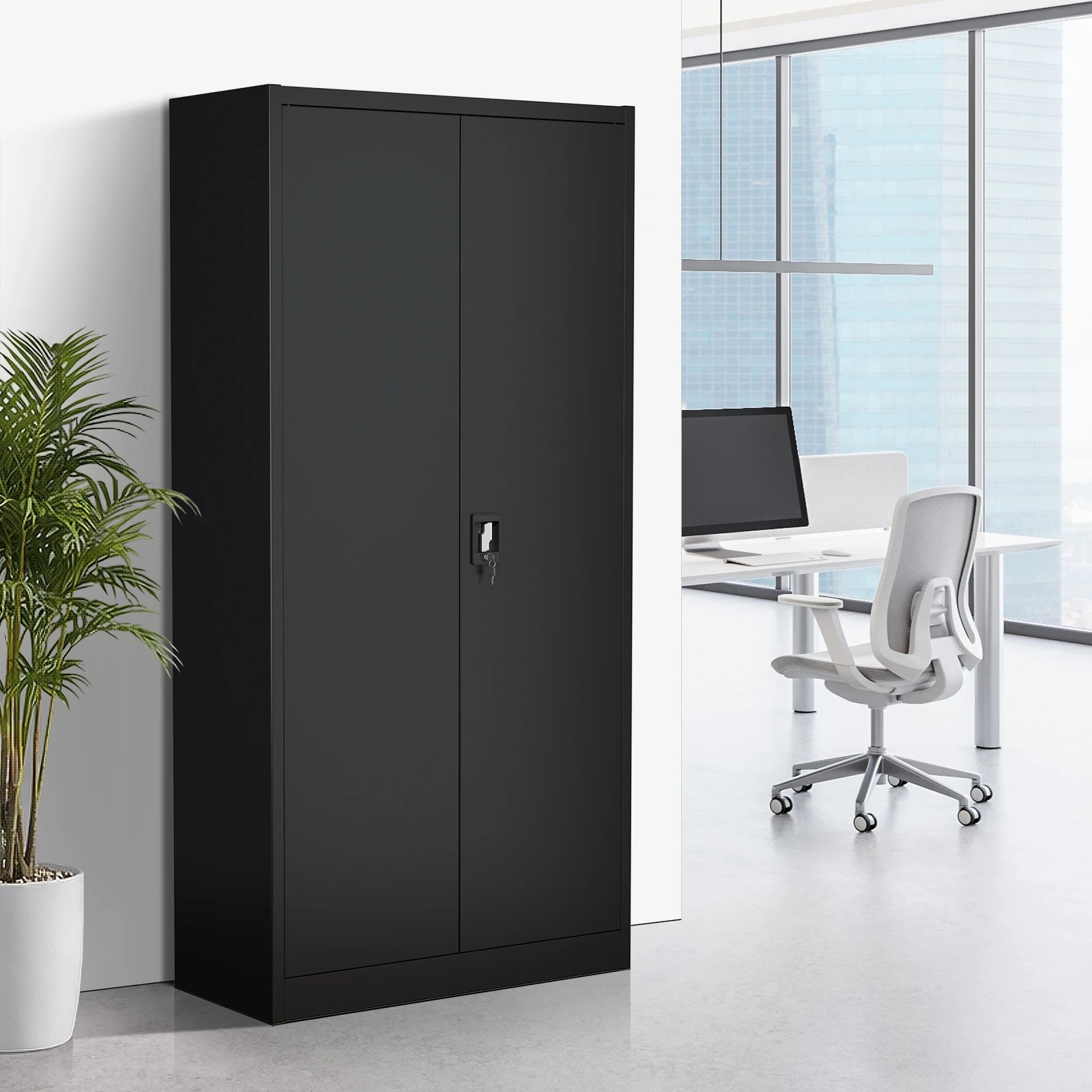2 Oikiture Lockable Filing Cabinet 185cm Steel Office Document Storage - Black, 2 of 10