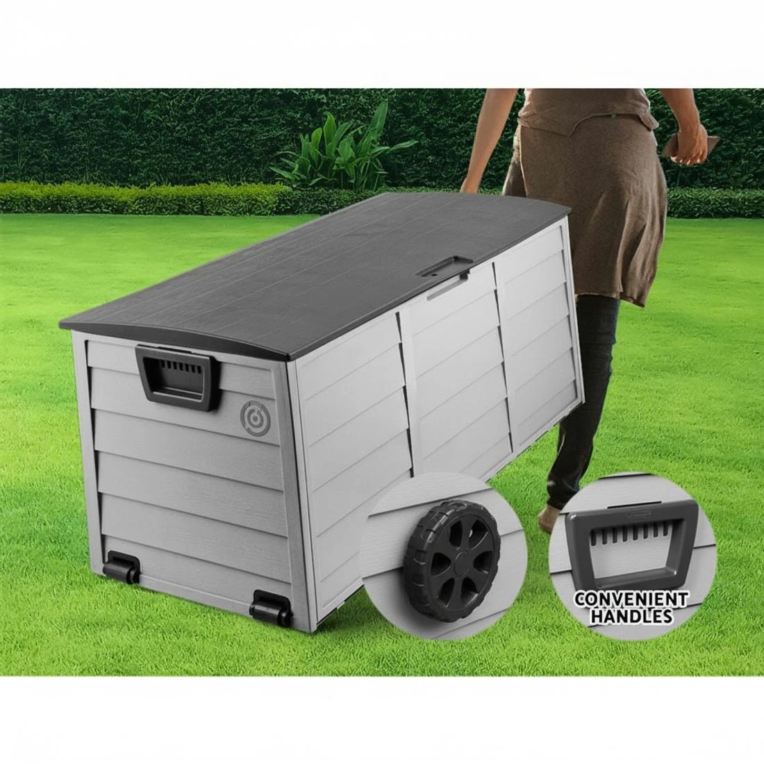 8 Gardeon Outdoor Storage Box 290L Lockable Organiser Garden Deck Shed Tool - Black, 8 of 8