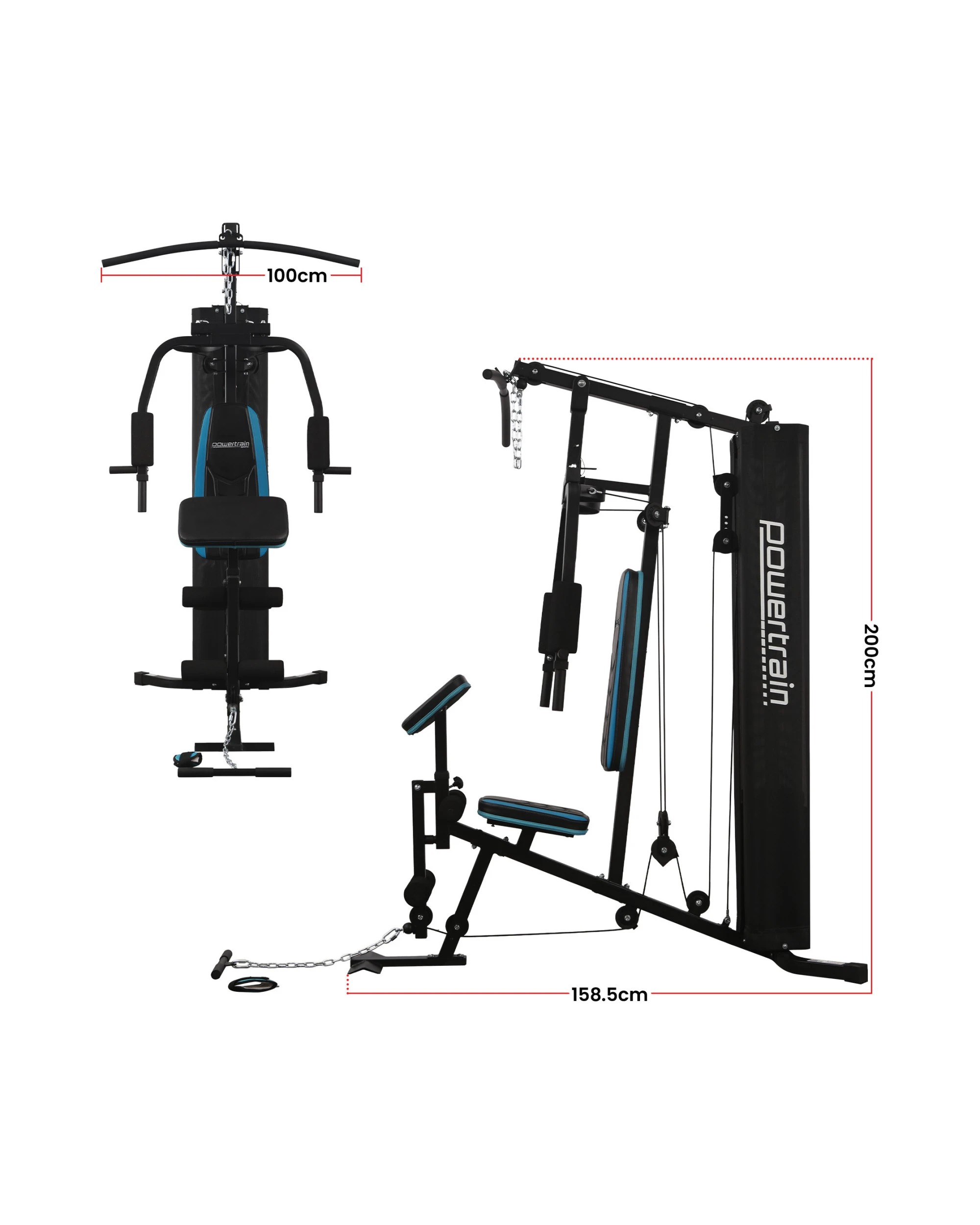 3 Powertrain JX-300 Multi Station Home Gym 44kg Weight Cable Machine, 3 of 7