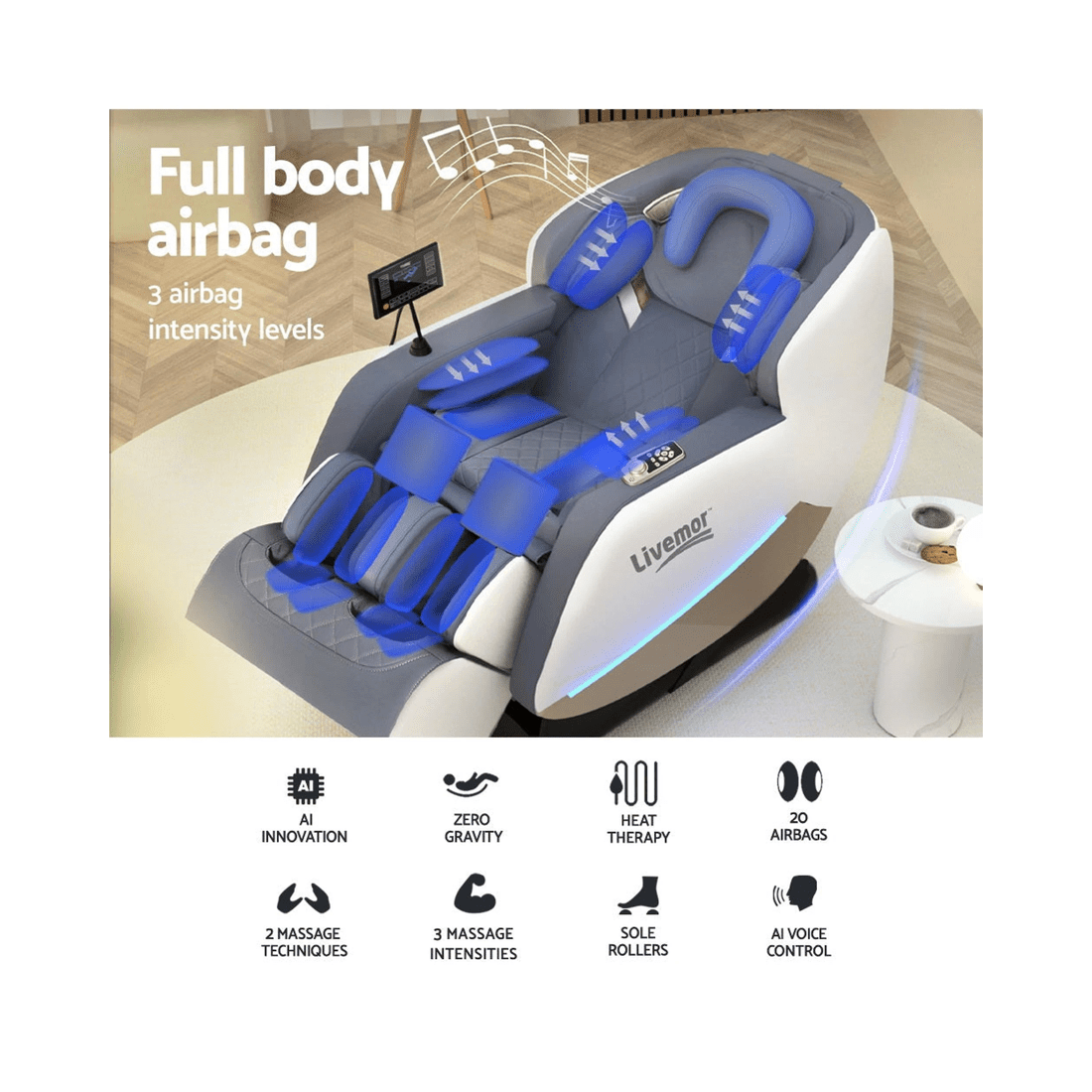 4 Livemor Beryl Electric Massage Chair — Zero-Gravity Recliner with Heat, Bluetooth &amp; AI Voice Control - Grey, 4 of 7