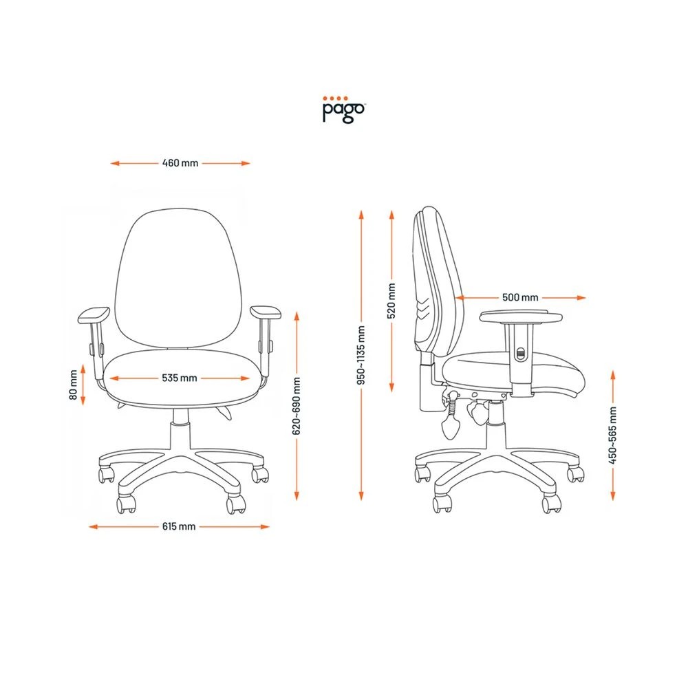 8 Pago Matrix II Plus Heavy-Duty w/Height Adjustable Arms Black Drafting Chairs, 8 of 8