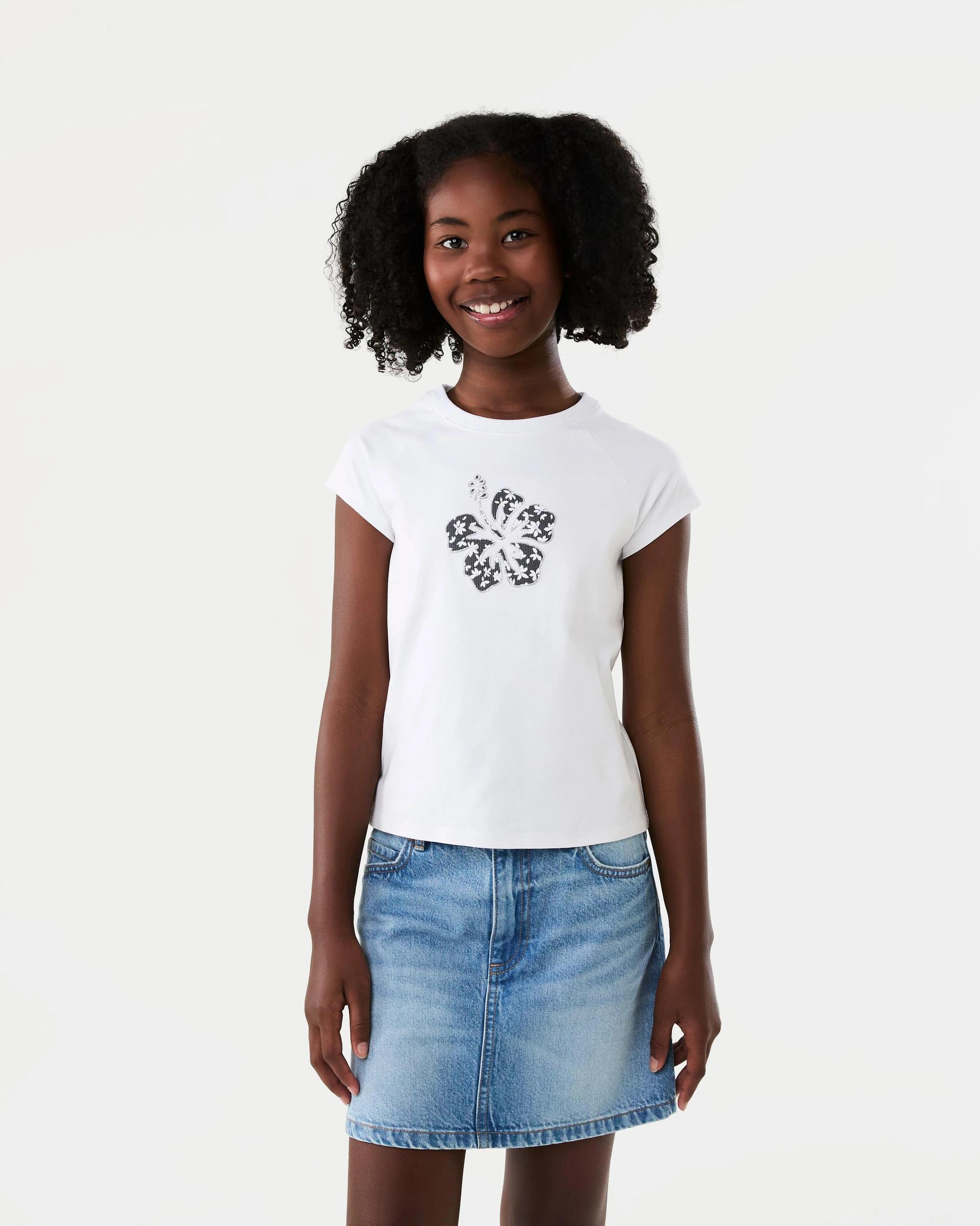 1 Short Raglan Sleeve Patchwork T-shirt Wht Flwr, 1 of 7