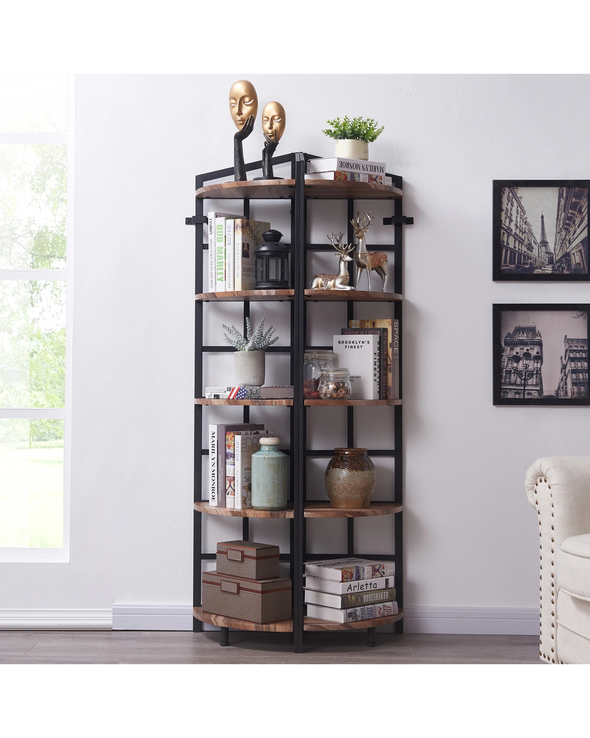 4 IHOMDEC 5 Tier Corner Bookshelf - Brown, 4 of 8