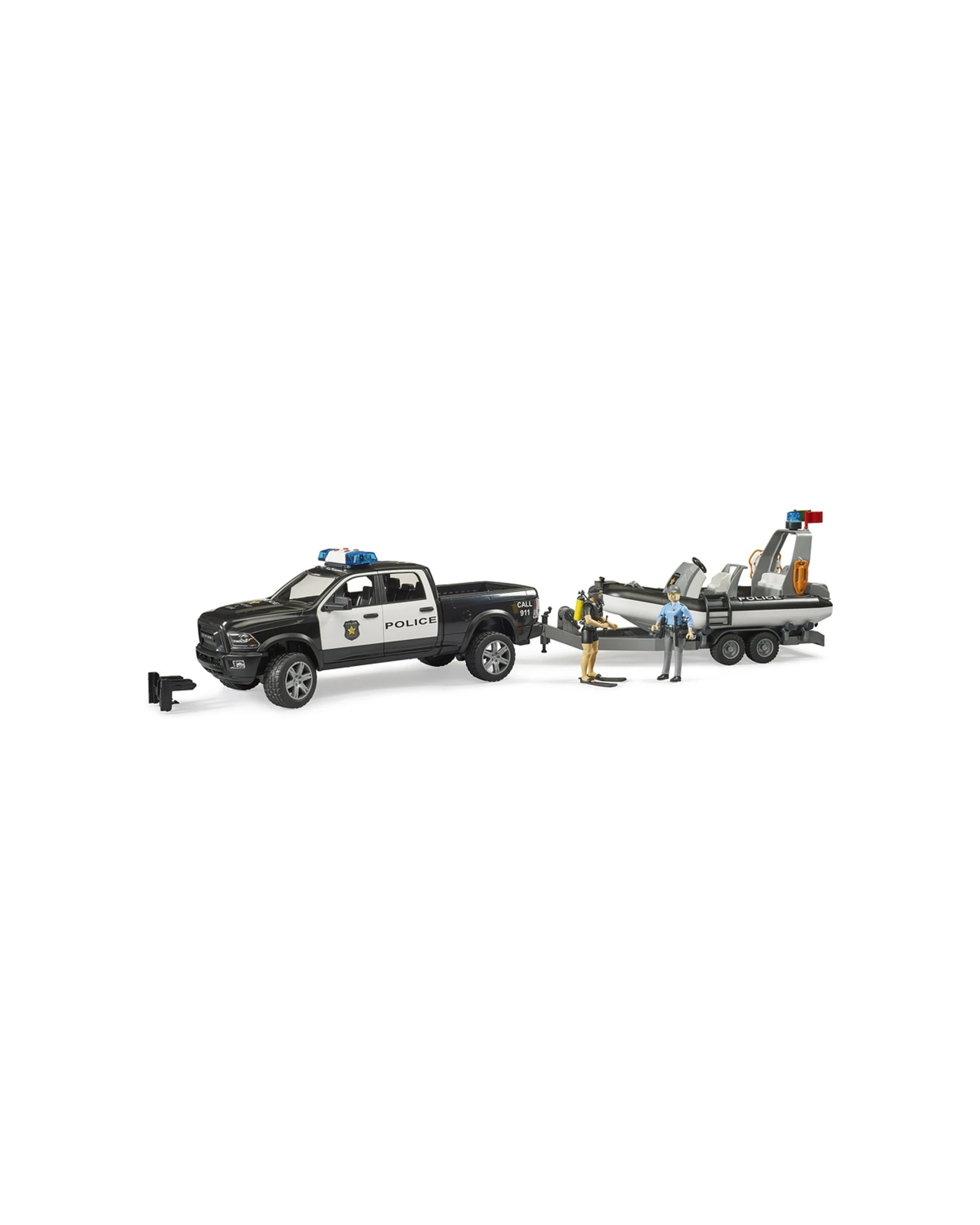 3 Bruder 1 16 Light Up Ram Police Pickup Trailer With Boat And Figures Kids Toy 4y+ - Multi, 3 of 5