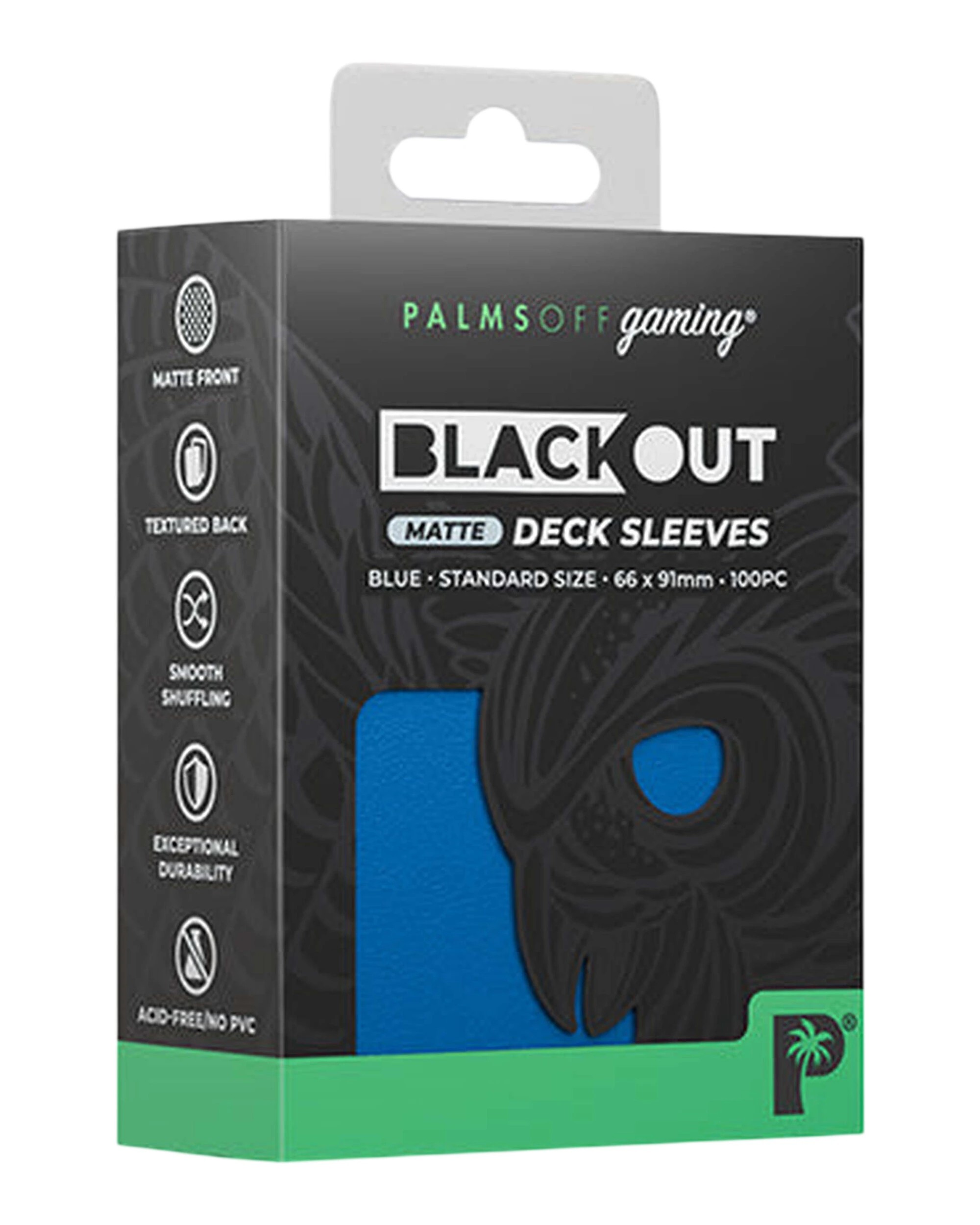1 Palms Off Gaming Palms Off Standard 100pc Blackout Deck Sleeves Blue Matte, 1 of 2