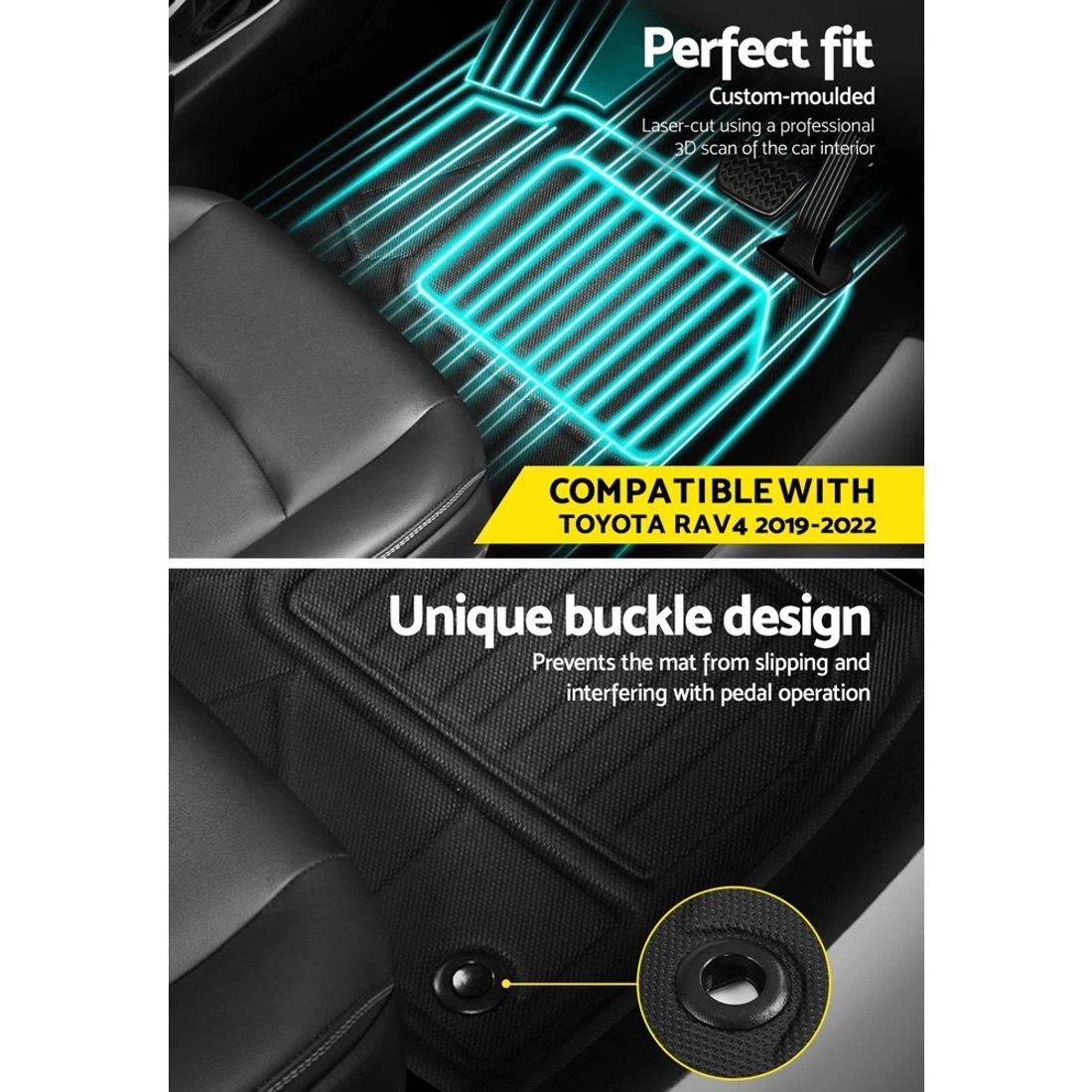 3 Weisshorn Car Rubber Floor Mats Compatible for Toyota RAV4 2019-2022 Front Rear - Black, 3 of 6