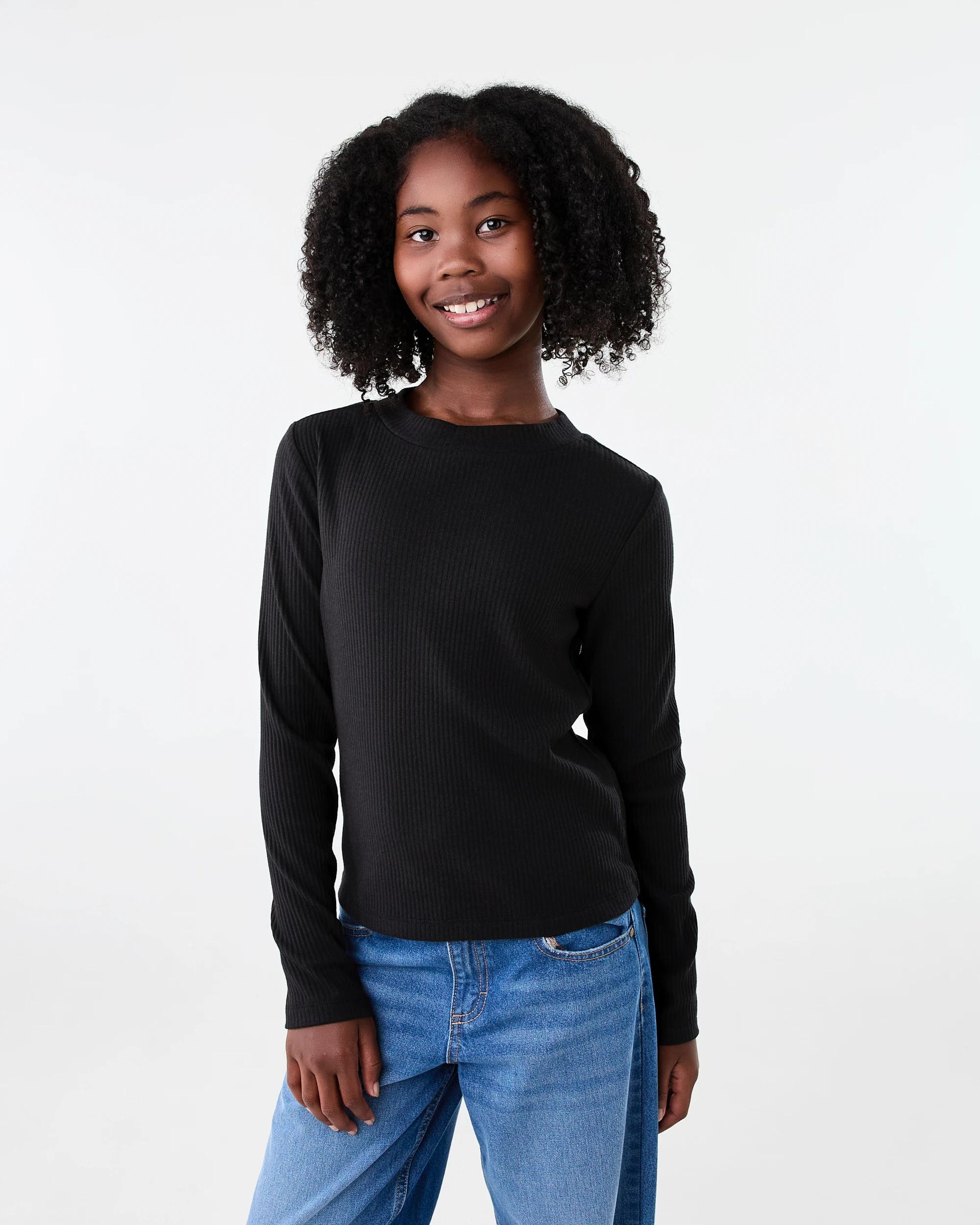1 Long Sleeve Rib Skivvy Top Black, 1 of 7