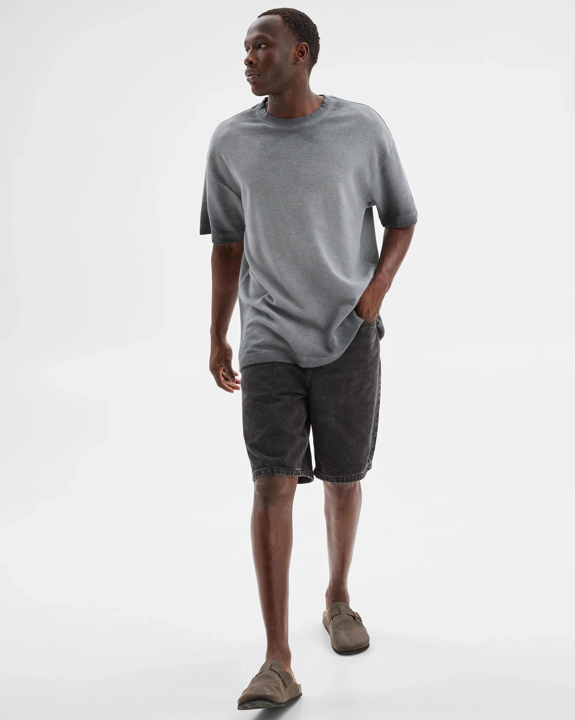 2 Australian Cotton Blend Waffle T-Shirt - Commons WASHED BLACK, 2 of 6