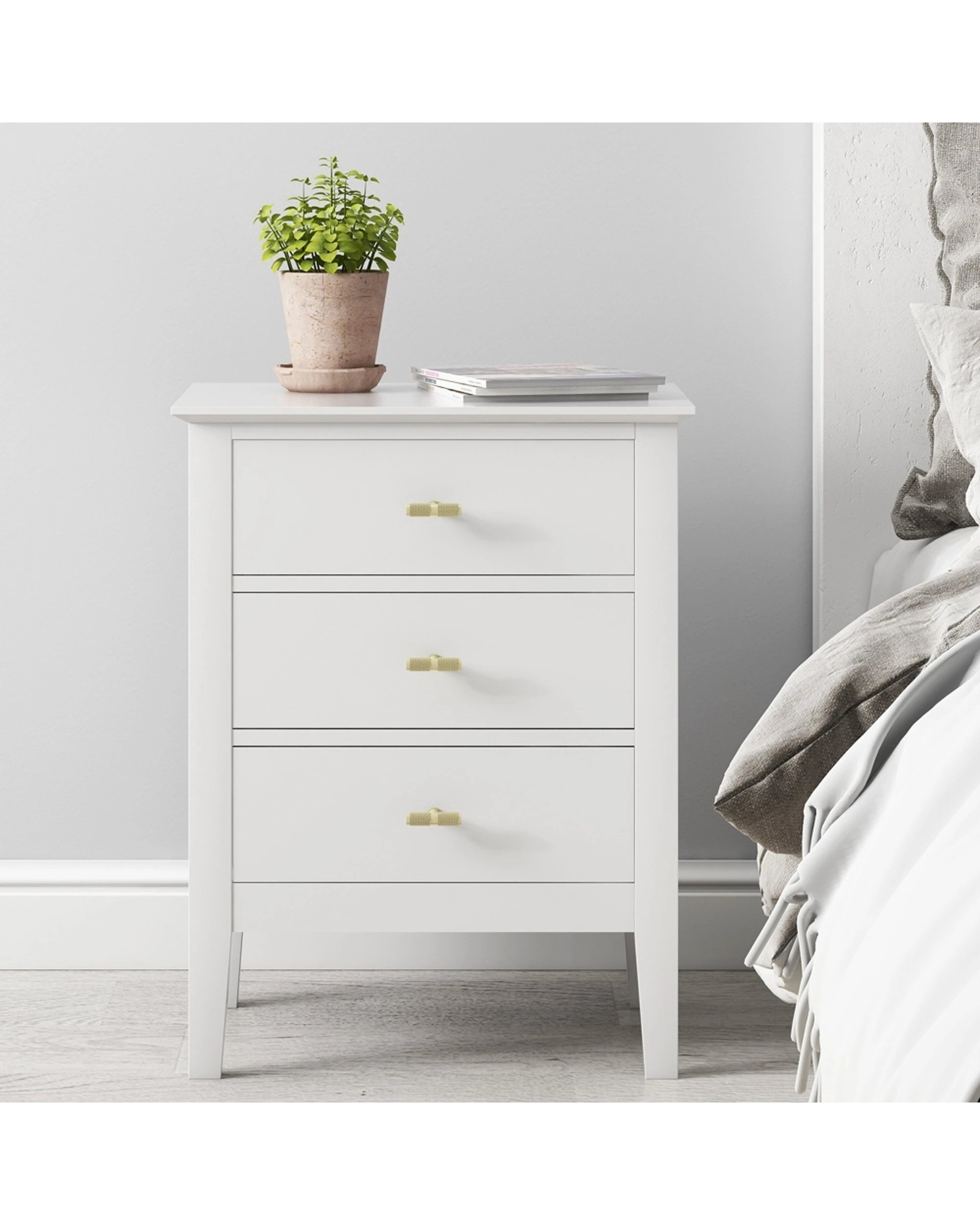 2 Alpine Bay Harper 3 Drawer Side Table Handles Classic Design 48x35x61.5cm - White, 2 of 6