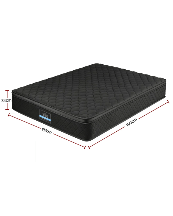 Giselle Bedding Double Mattress 34cm Euro Top with 5-Zone Pocket Spring Support - Double Bed - Black
