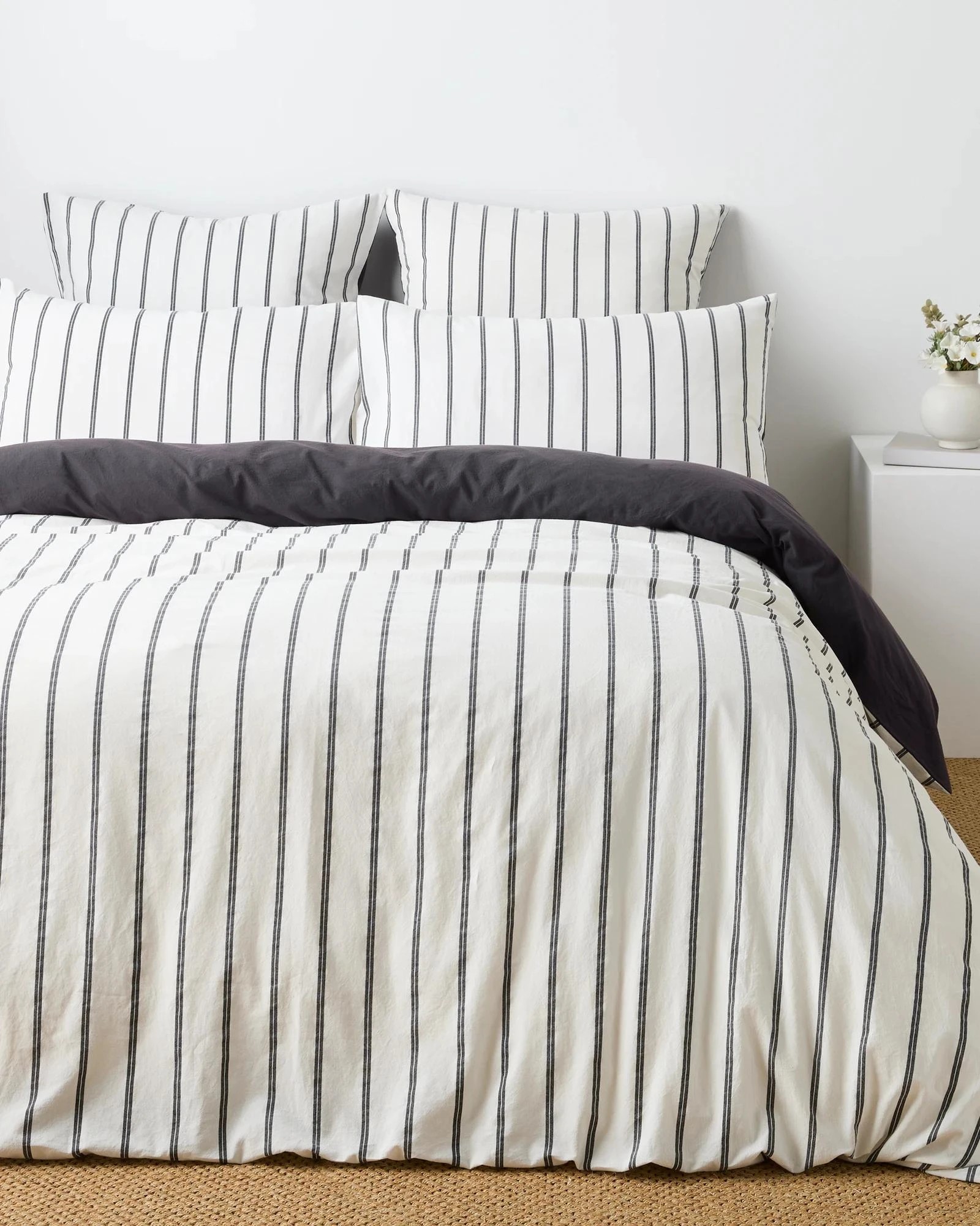 2 Arlo Stonewash Stripe Quilt Cover Set - Queen Bed - Black, 2 of 6