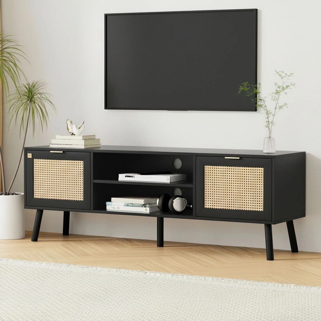 10 Artiss TV Unit 150cm Storage Cabinet - Black, 10 of 10