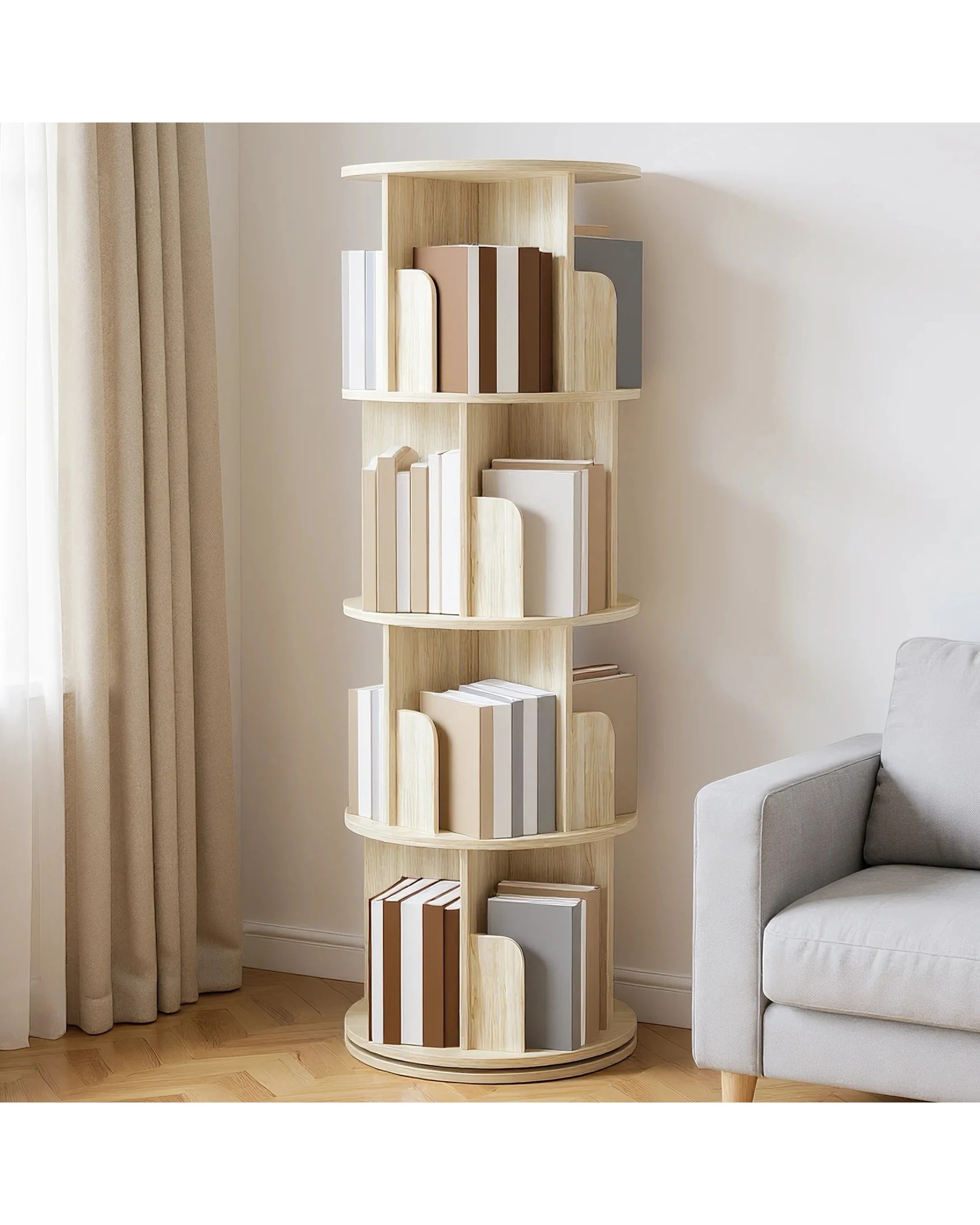 3 Advwin 4 Tiers Bookshelf Rotating Corner Bookcase Cabinet Revolving Display Stand Rack Oak, 3 of 8