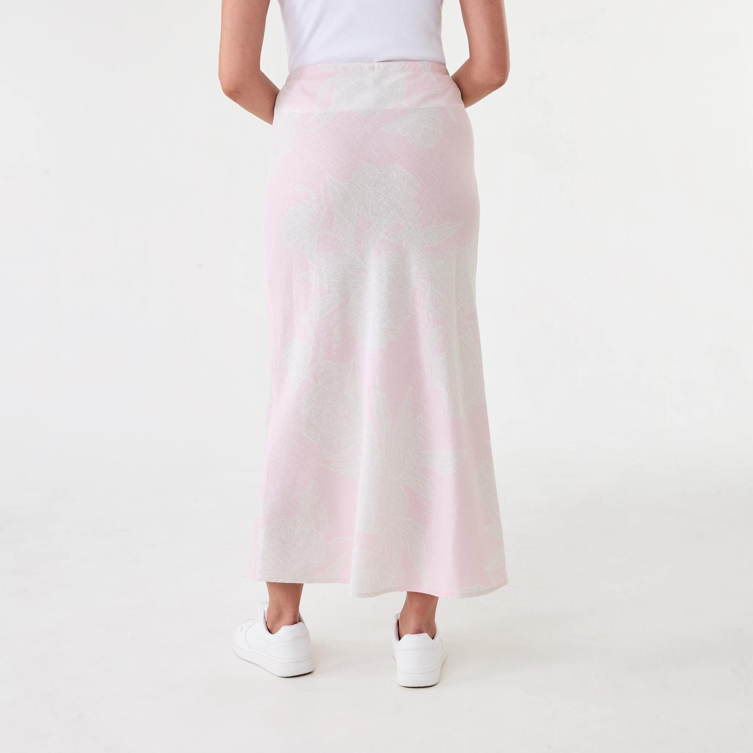 3 Linen Blend Tie Waist Maxi Skirt Pink Florl, 3 of 5
