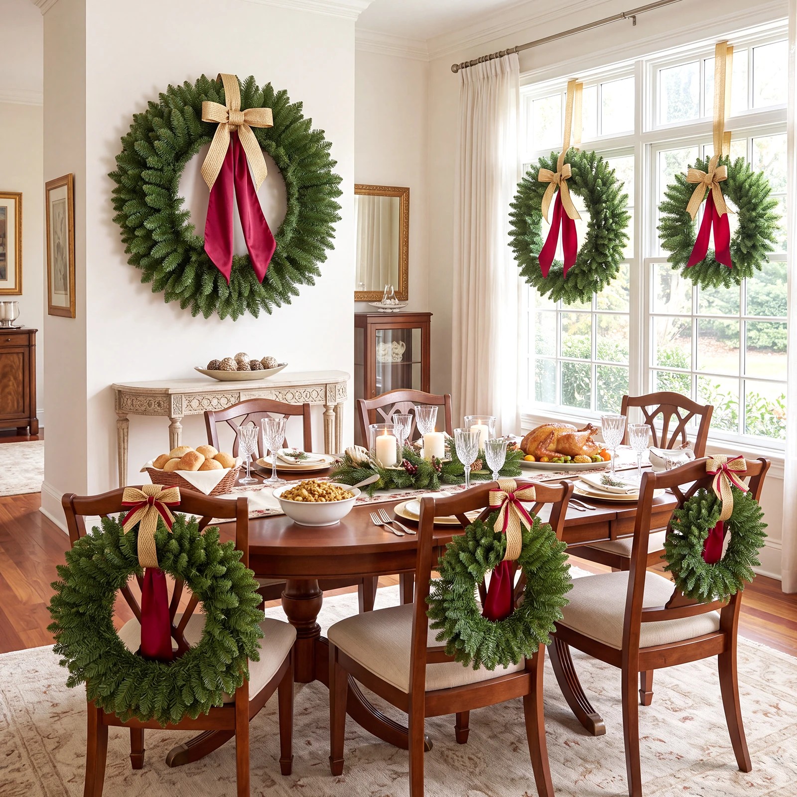 4 Costway Artificial Christmas Wreaths Set of 6 Unlit Greenery Christmas Decoration, 4 of 6