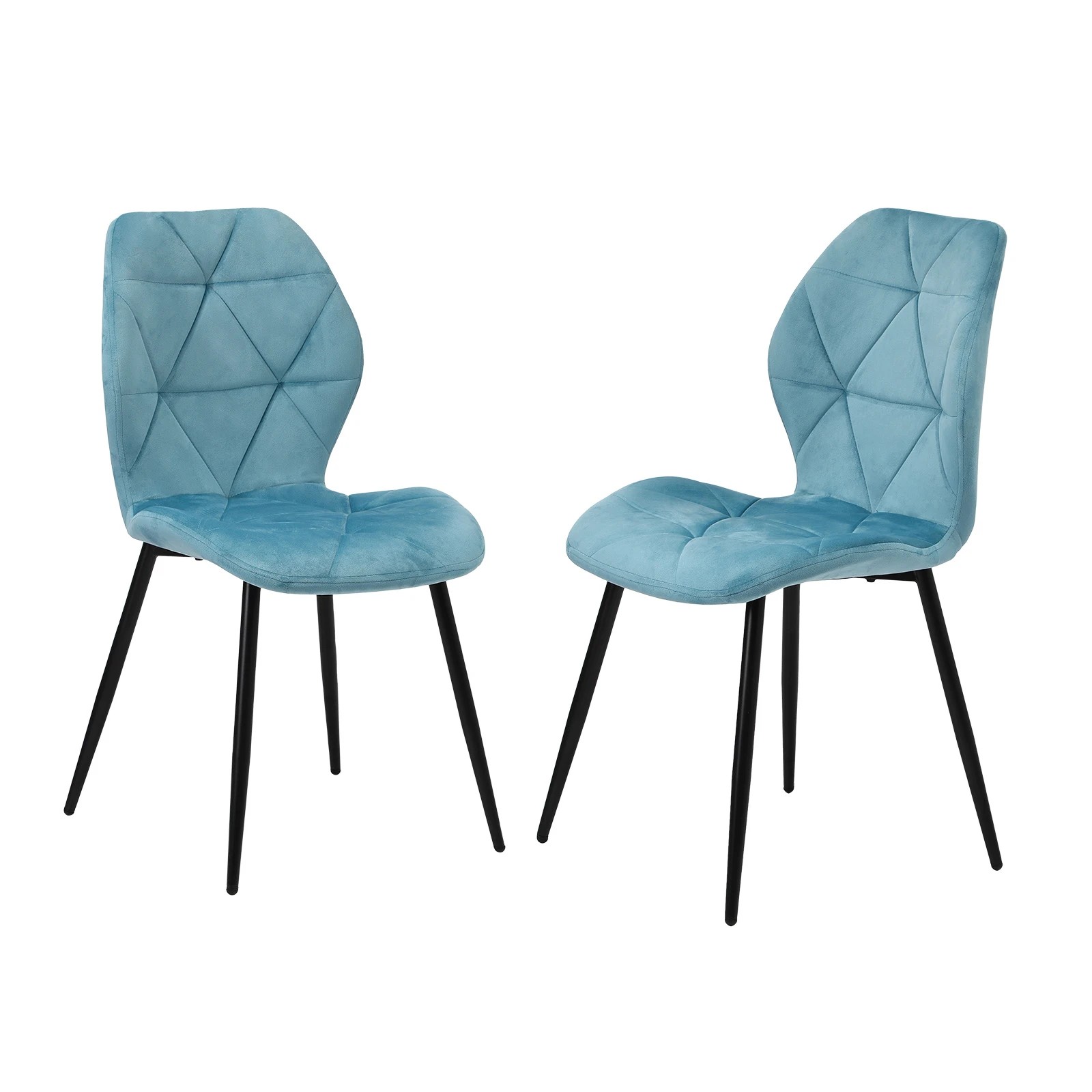 1 Oikiture Set of 2 Dining Chairs Kitchen Chair Padded Seat High Back Velvet - Blue, 1 of 7