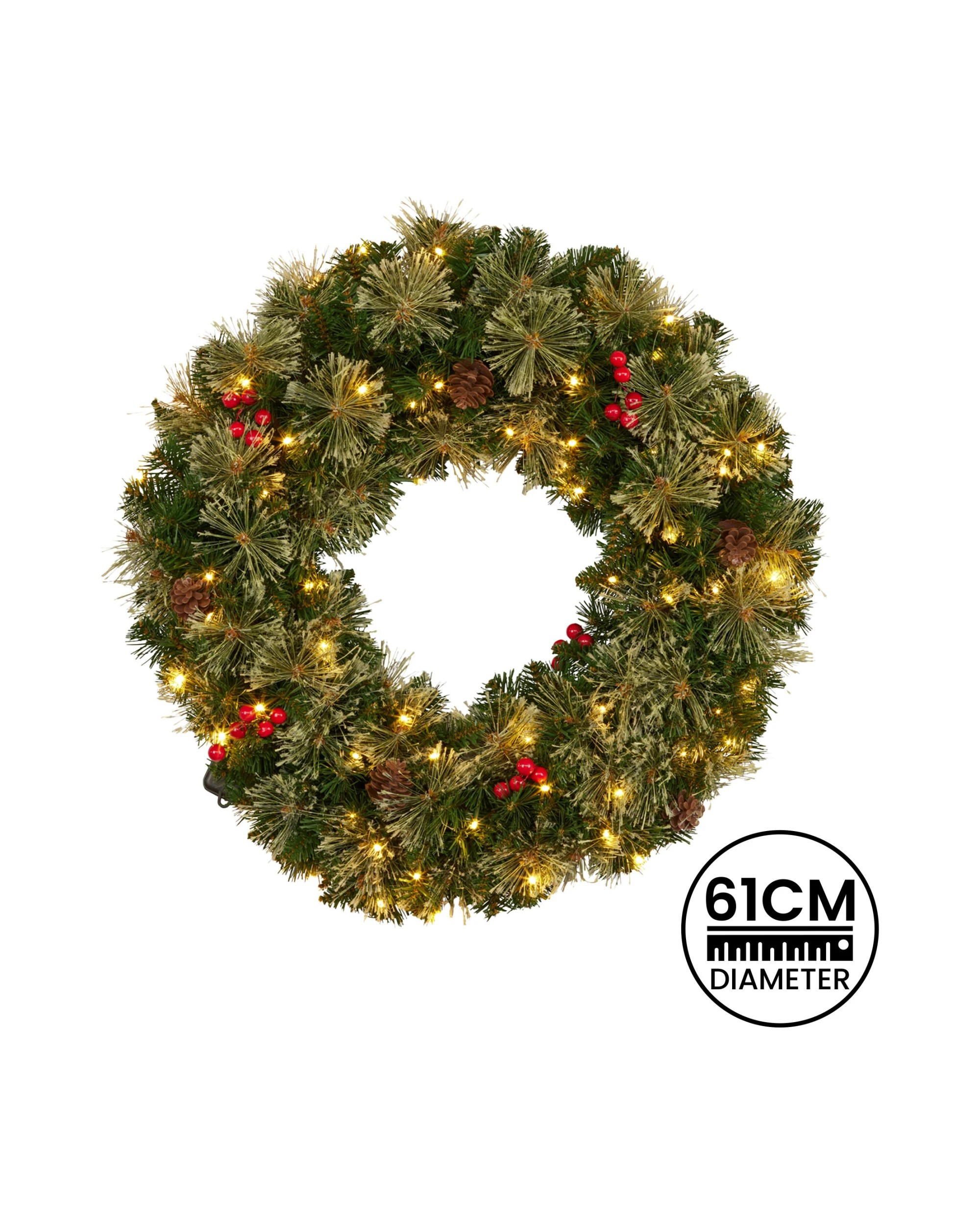 4 Christabelle 61cm Christmas Wreath Bristle Berry With Led Lights Front Door Decoration Ornament, 4 of 7