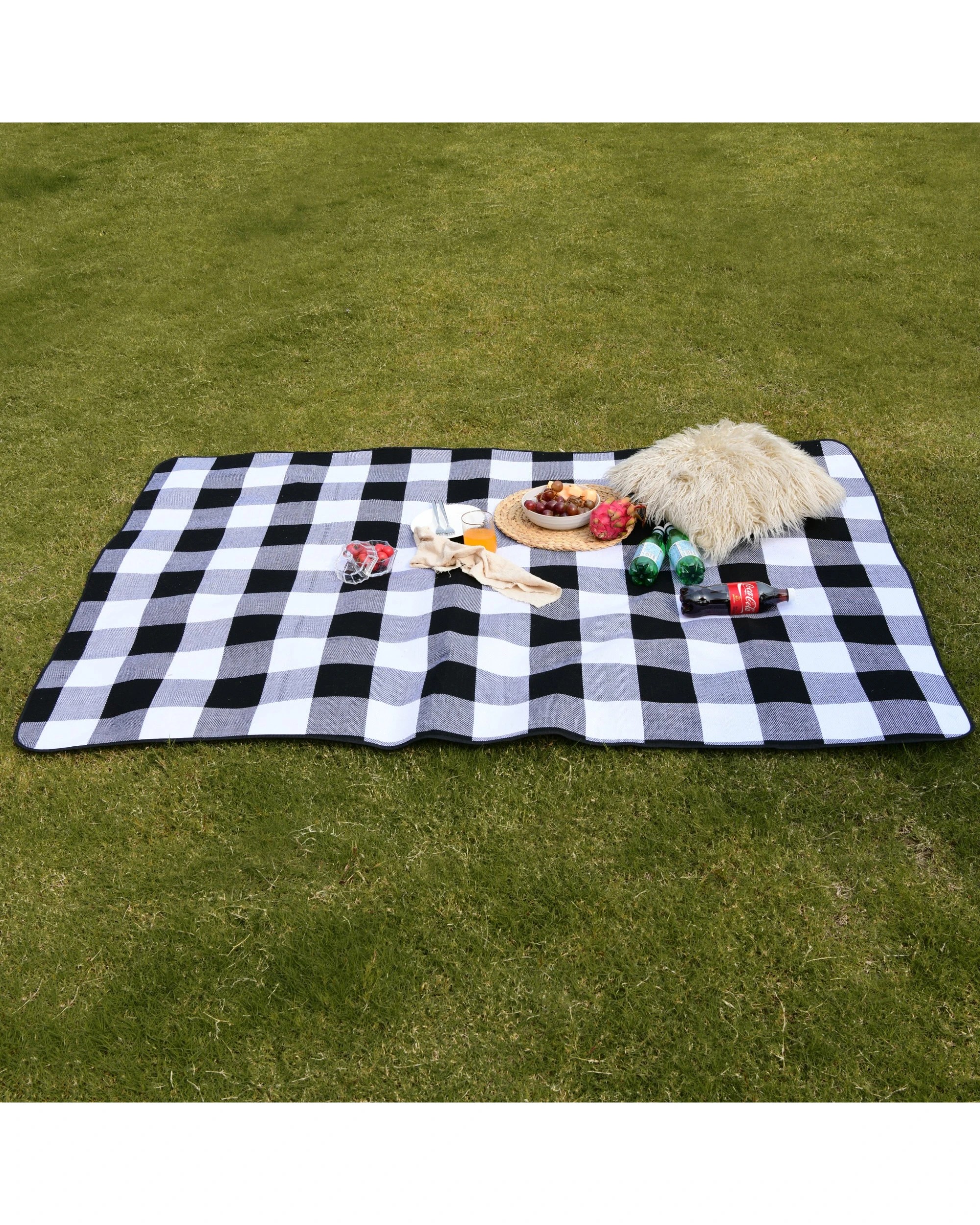 2 Sherwood Faux Linen Plaid Picnic Rug 200x150cm - Black and White, 2 of 6