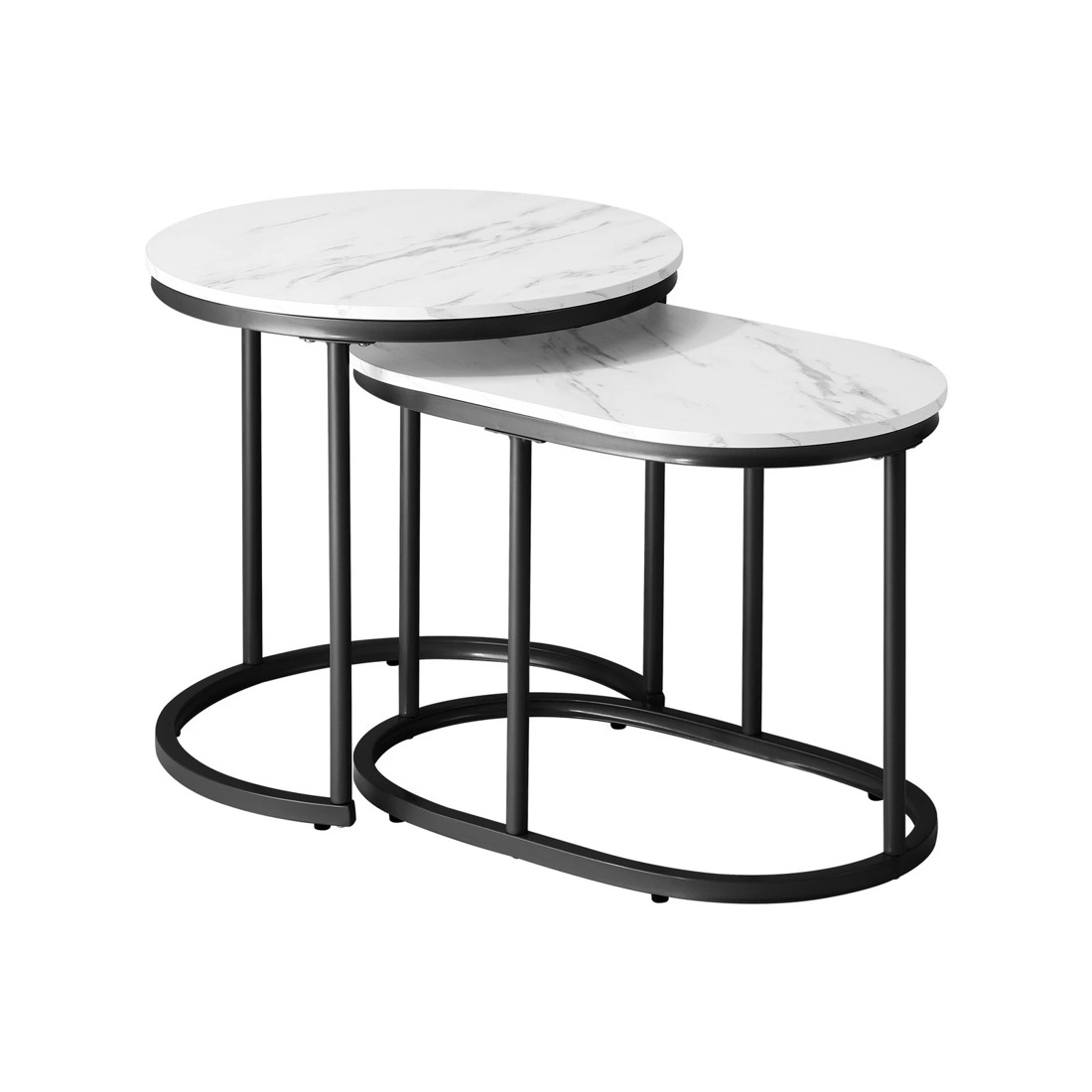 8 Oikiture Set Of 2 Coffee Table Round Oval Marble-like Nesting Side Tables
 - Multi, 8 of 10