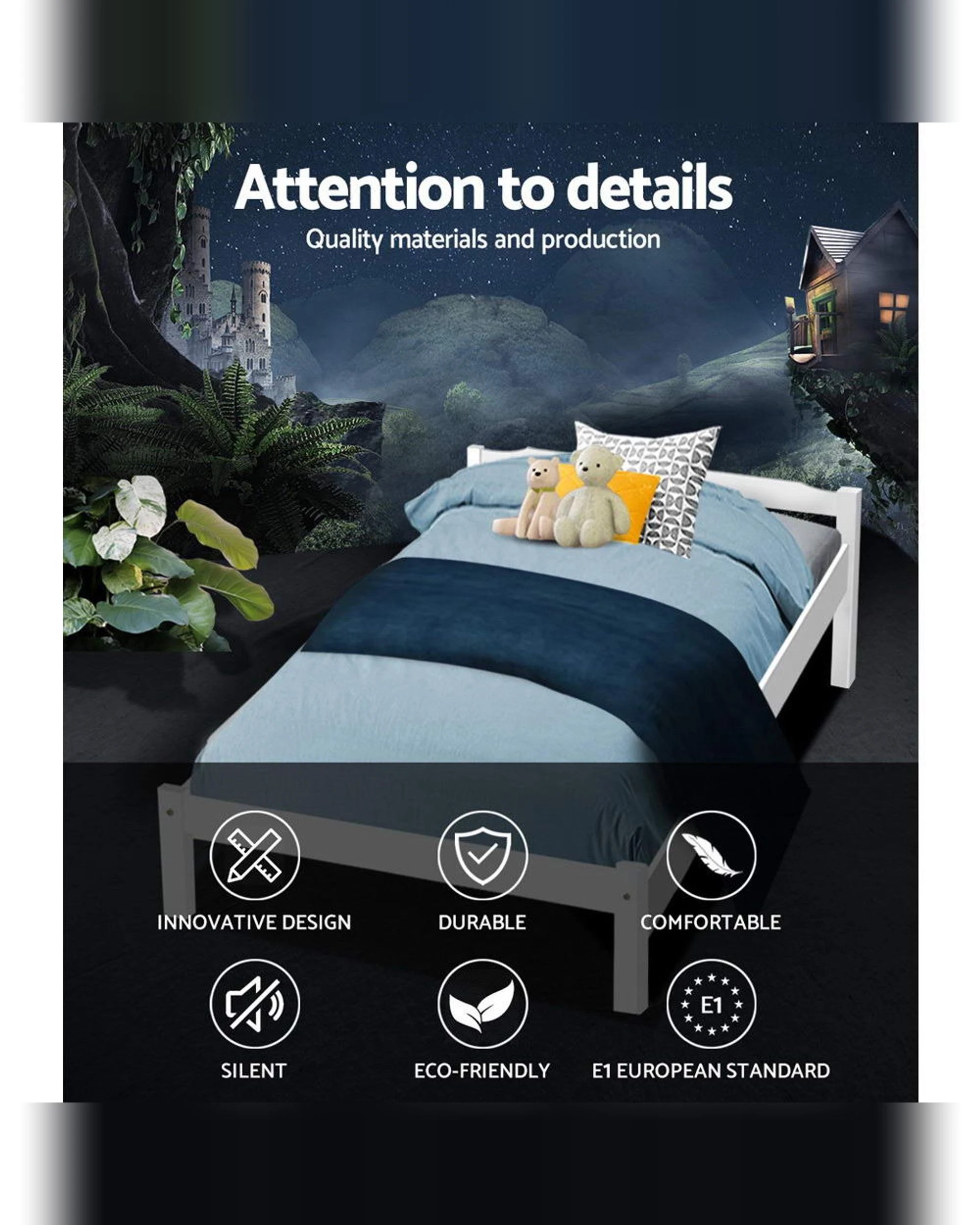 3 Artiss Bed Frame Single Size Wooden  LEXI - White, 3 of 8