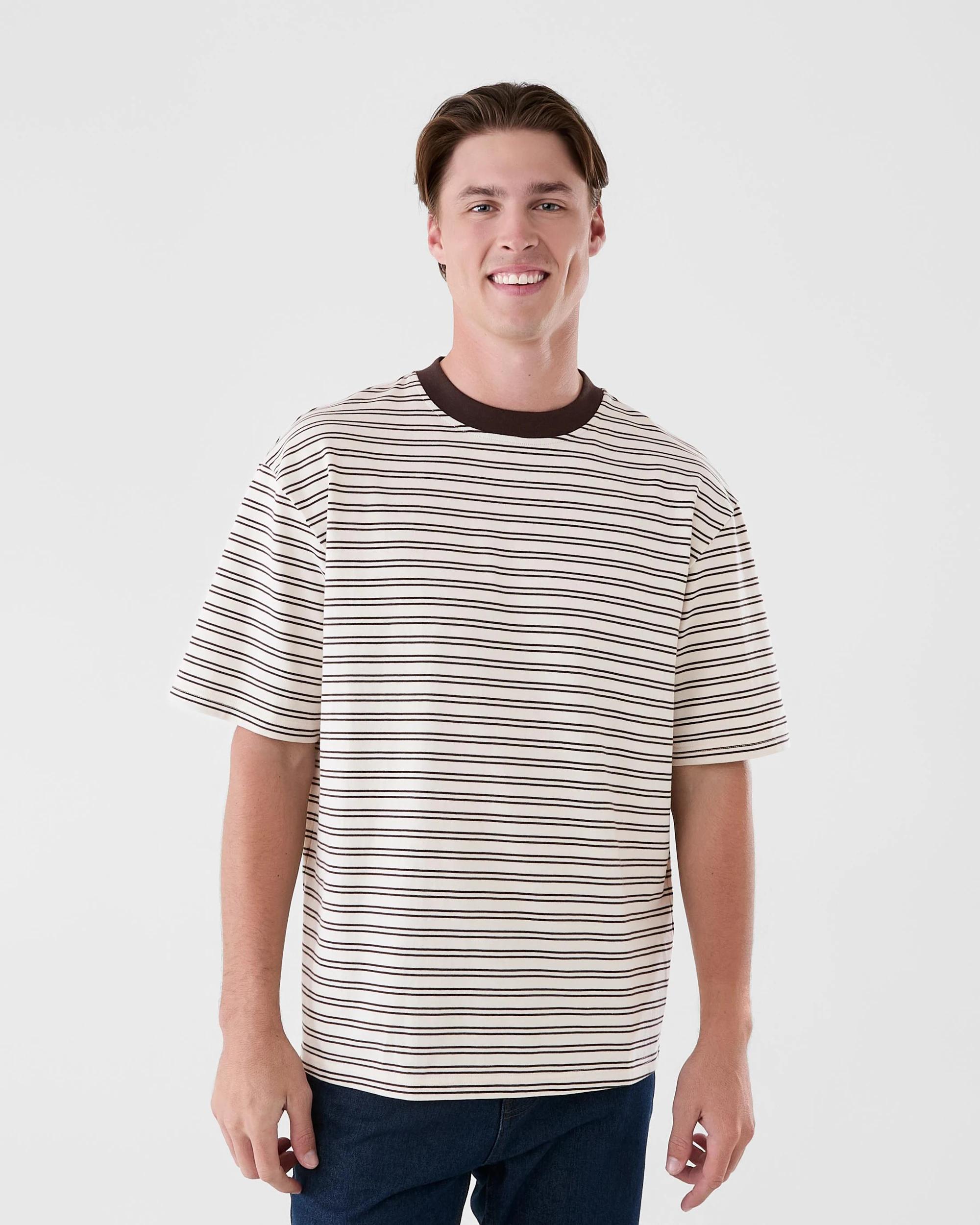 1 Oversized Textured Stripe T-shirt Brn Strpe, 1 of 6
