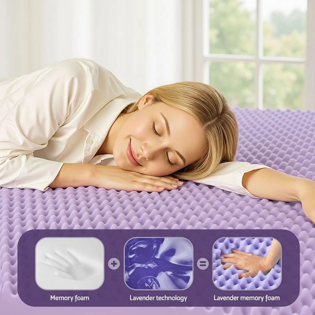 5 Giselle 5cm Memory Foam Mattress Topper Lavender Infused Egg Crate Pad Mat Double - Double Bed - Purple, 5 of 7