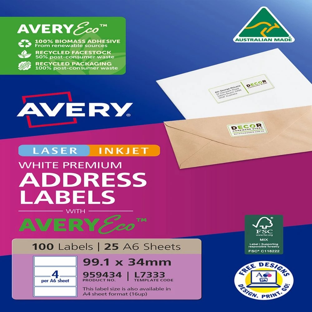 2 Avery Premium White Shipping Labels AveryEco A6 4UP 25 Sheets, 2 of 8