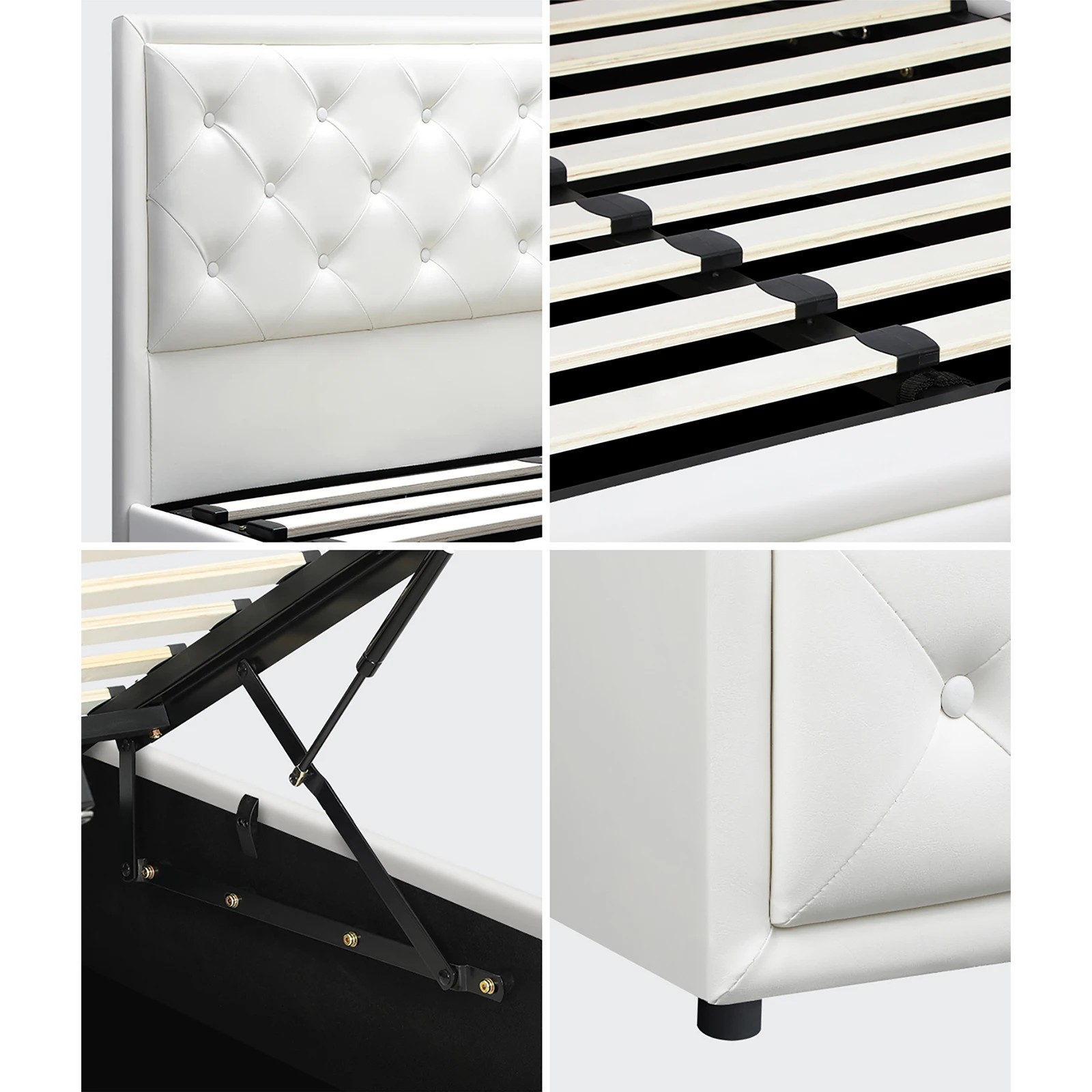 5 Oikiture Double Bed Frame Gas Lift Base With Storage Enzo
 - White, 5 of 10
