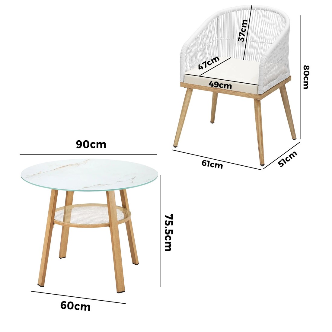 3 Livsip Outdoor Dining Set Table Lounge Chairs Patio Furniture Setting 3 Piece
 - Multi, 3 of 7