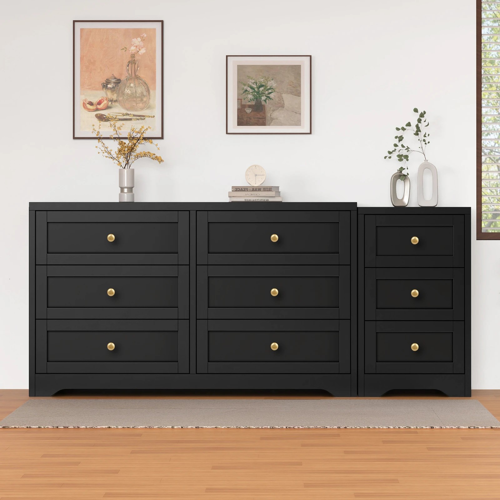 2 Alfordson 6 Chest of Drawers Bedside Table Bedroom Storage Hamptons - Black, 2 of 10