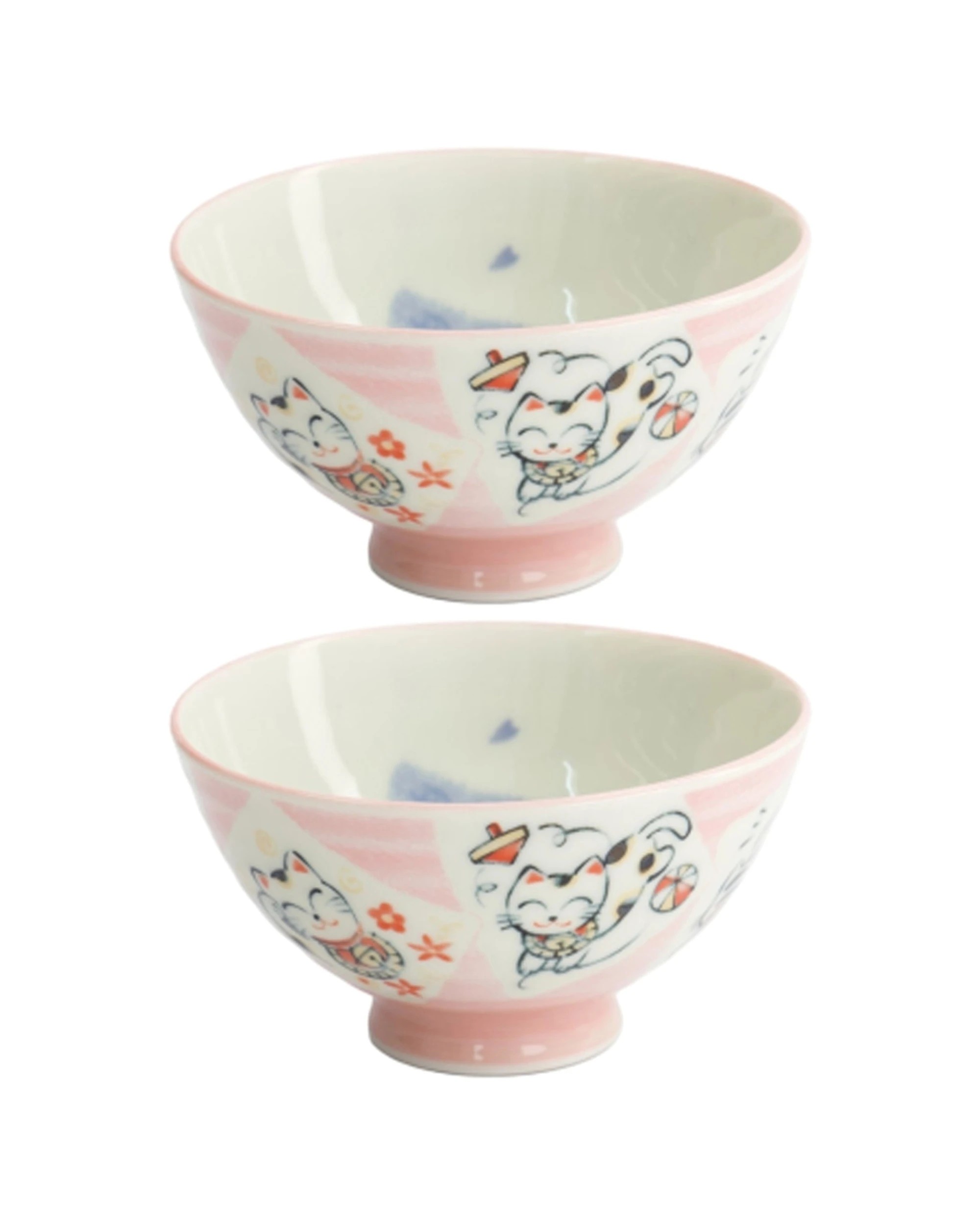 1 Tokyo Design 2PK Kawaii Rice Bowl Neko Cat Ceramic Tableware 11.5cm Card - Pink, 1 of 4