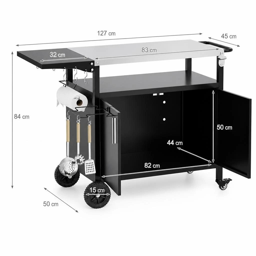 5 Costway Outdoor BBQ Grill Cart 84cm Kitchen Island Trolley Folding Stainless Food Prep Cabinet - Black, 5 of 7