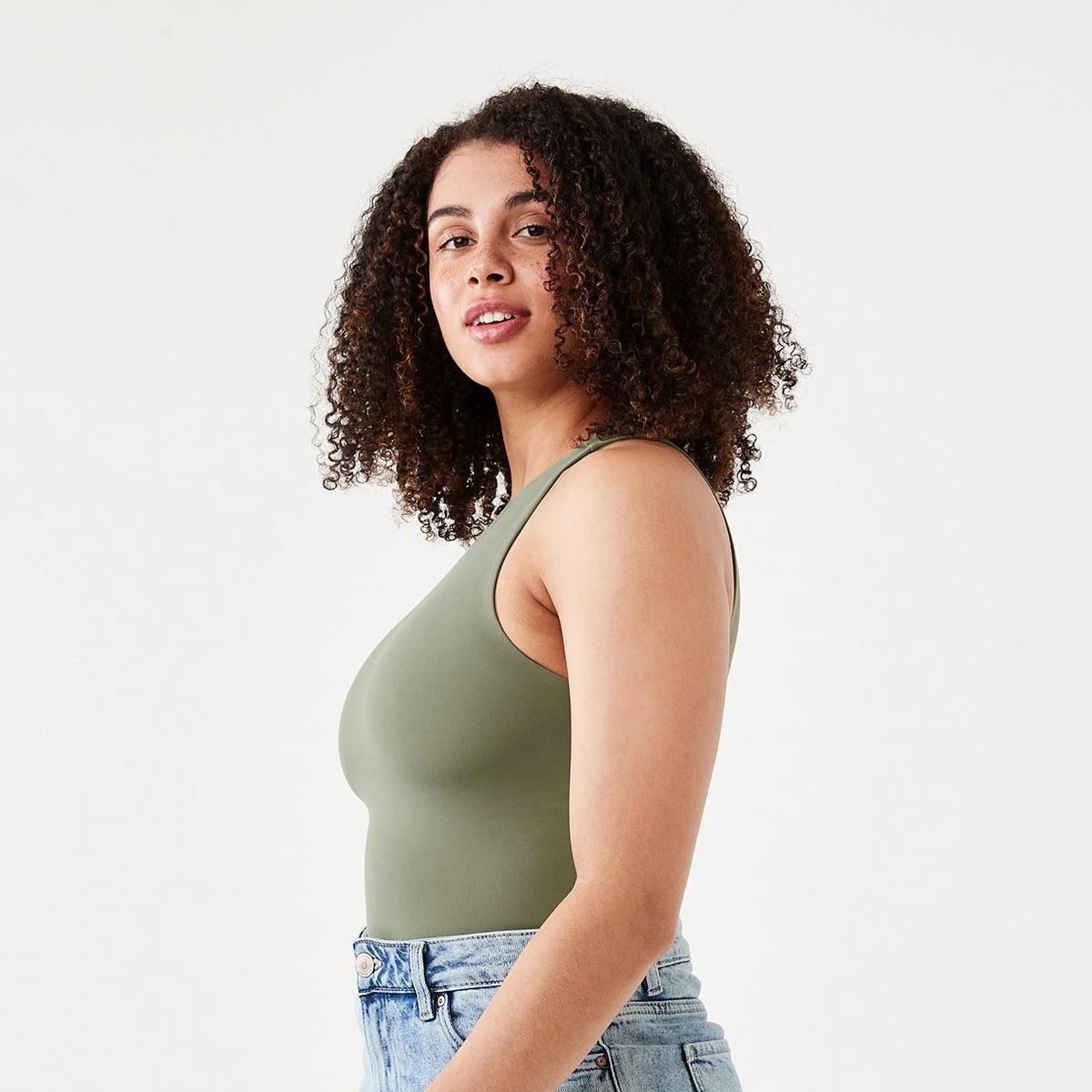 2 Sleeveless Halter Bodysuit Pale Khaki, 2 of 8