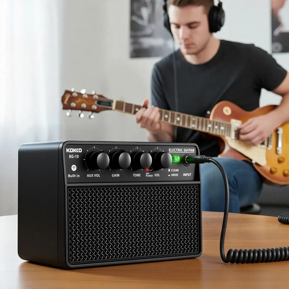 2 AUSWAY Electric Guitar Amplifier 10W Bluetooth Portable Desktop Mini Practice Amp Speaker, 2 of 4
