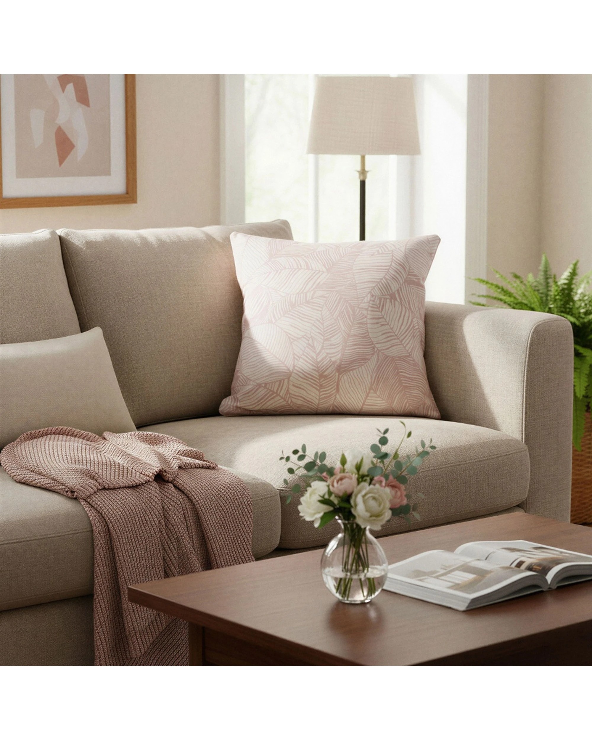 2 Urban Style Decorative Leaves Lounge Cushion Throw Pillow 45x45cm - Pink, 2 of 6