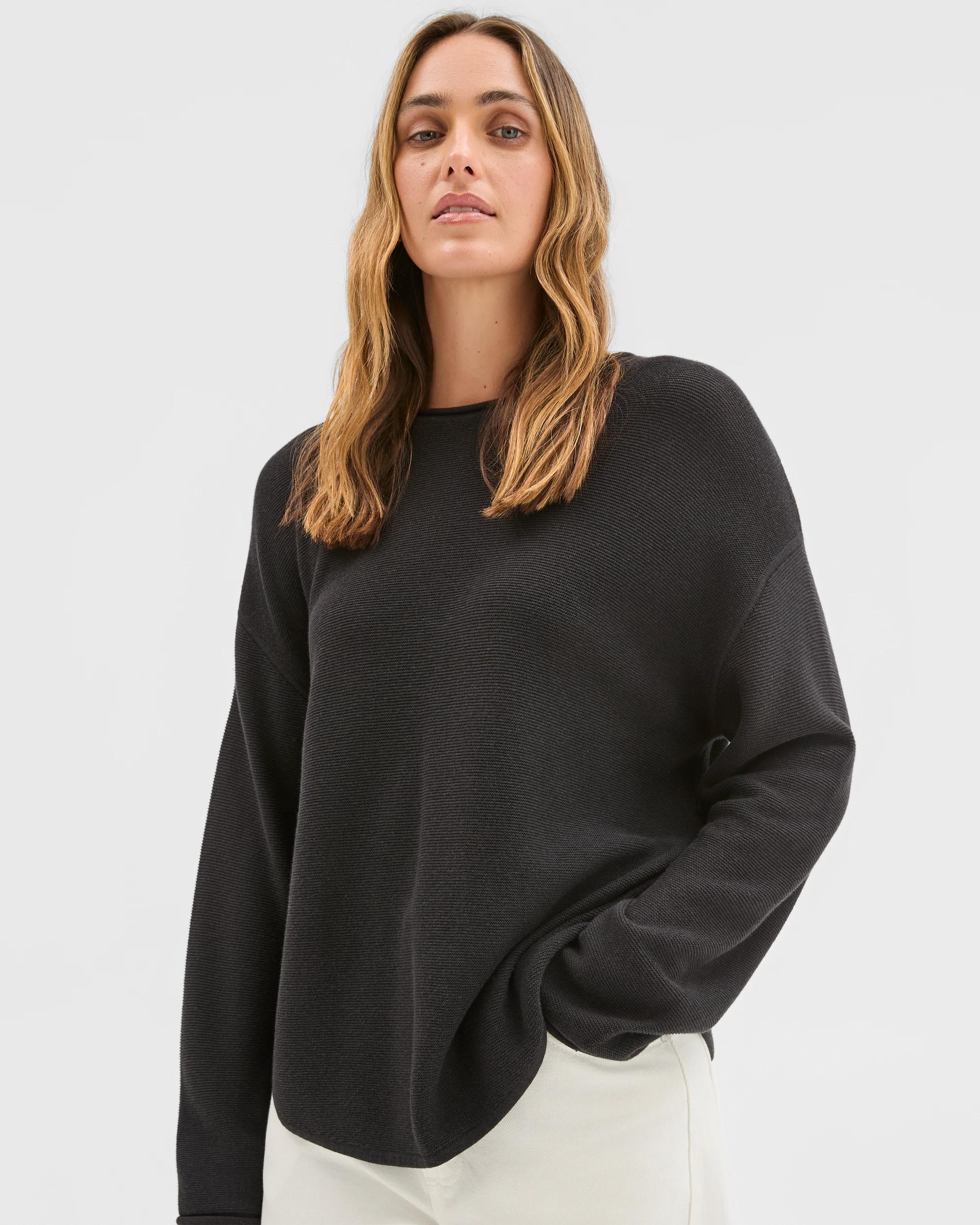 1 Target Woman Australian Cotton Blend Roll Edge Lightweight Jumper BLACK, 1 of 5